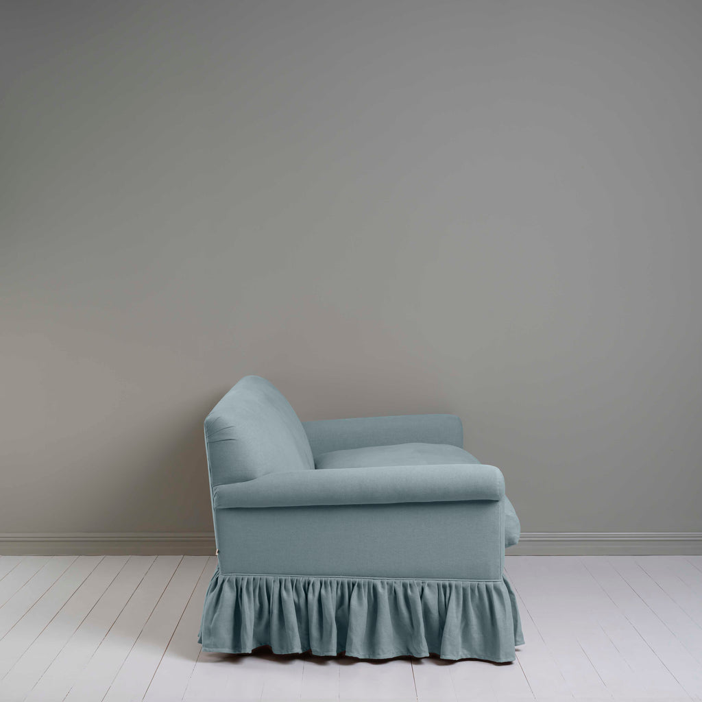 Curtain Call 3 Seater Sofa in Laidback Linen Cerulean, Side View - Nicola Harding