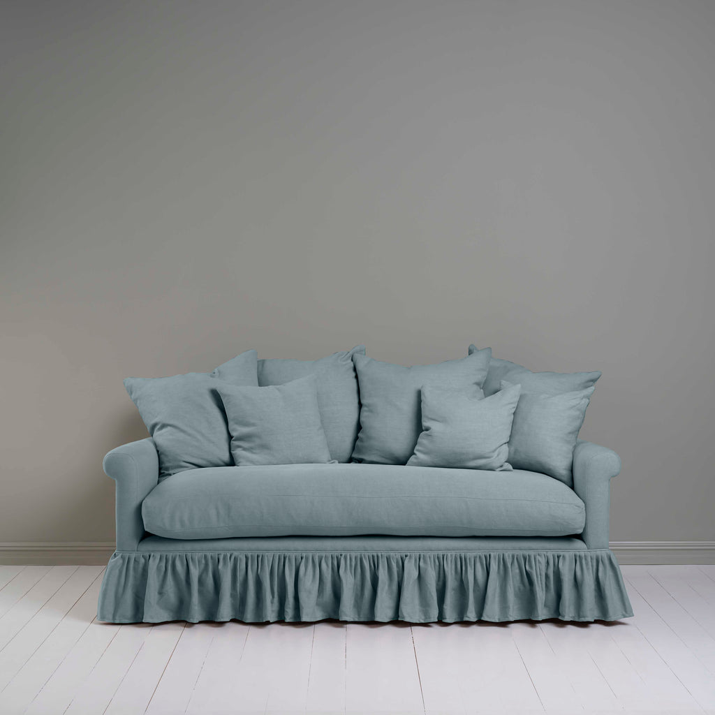 Curtain Call 3 Seater Sofa in Laidback Linen Cerulean, With Six Matching Square Cushions - Nicola Harding