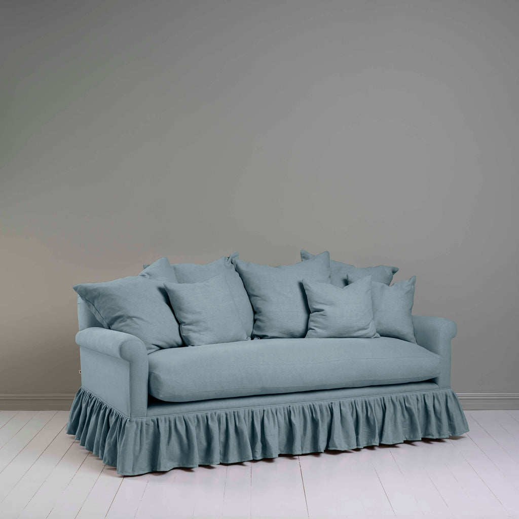 Curtain Call 3 Seater Sofa in Laidback Linen Cerulean, With NiX Special Six Square Cushions - Nicola Harding