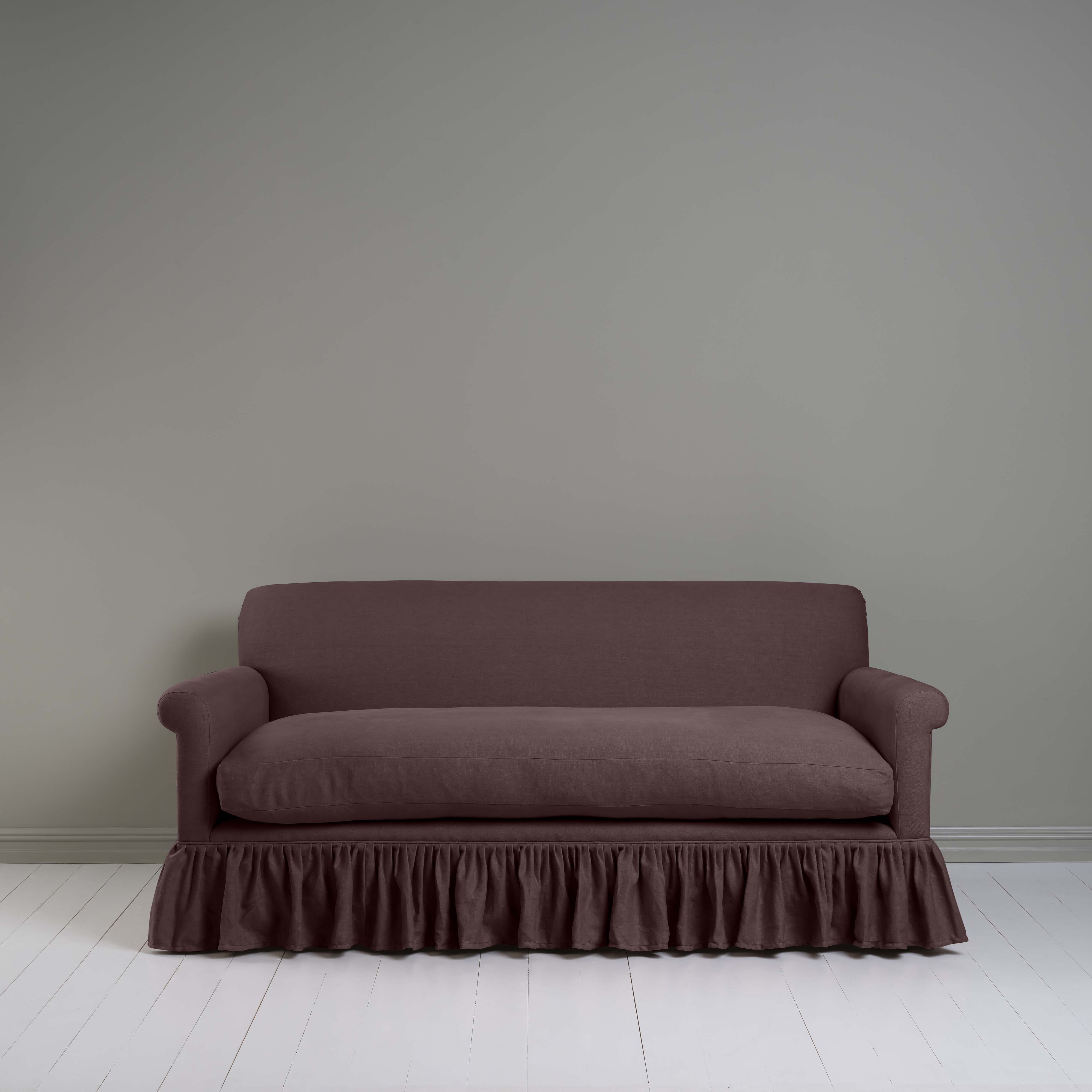 Curtain Call 3 Seater Sofa in Laidback Linen Damson, Front View - Nicola Harding