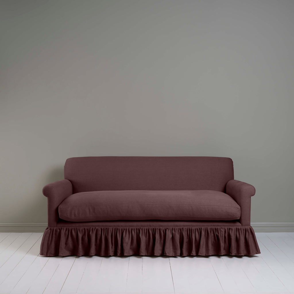 Curtain Call 3 Seater Sofa in Laidback Linen Damson, Front View - Nicola Harding