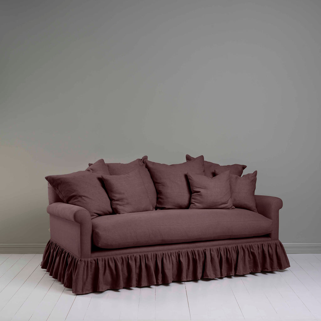 Curtain Call 3 Seater Sofa in Laidback Linen Damson, With NiX Special Six Matching Square Cushions - Nicola Harding