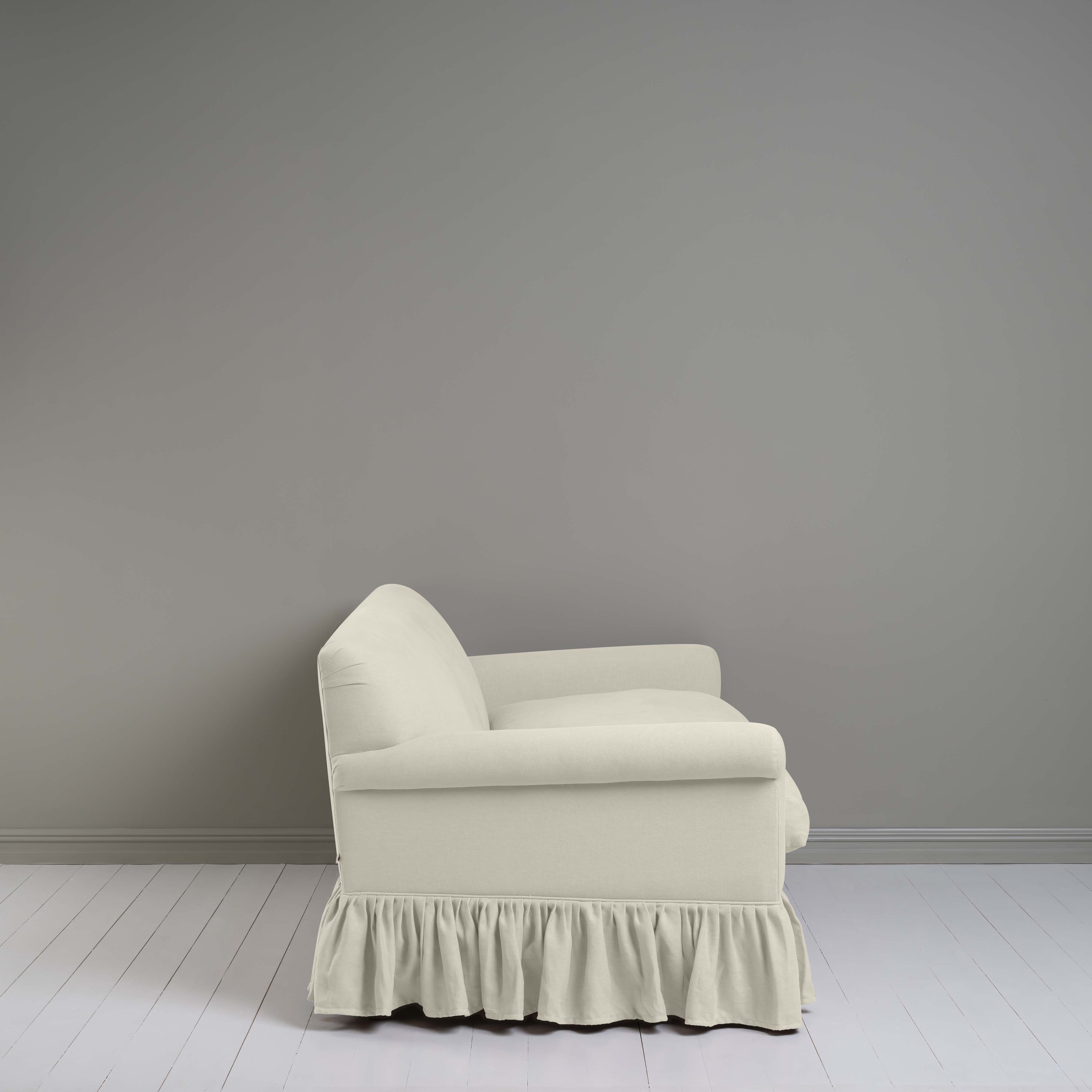 Curtain Call 3 Seater Sofa in Laidback Linen Dove, Side View - Nicola Harding