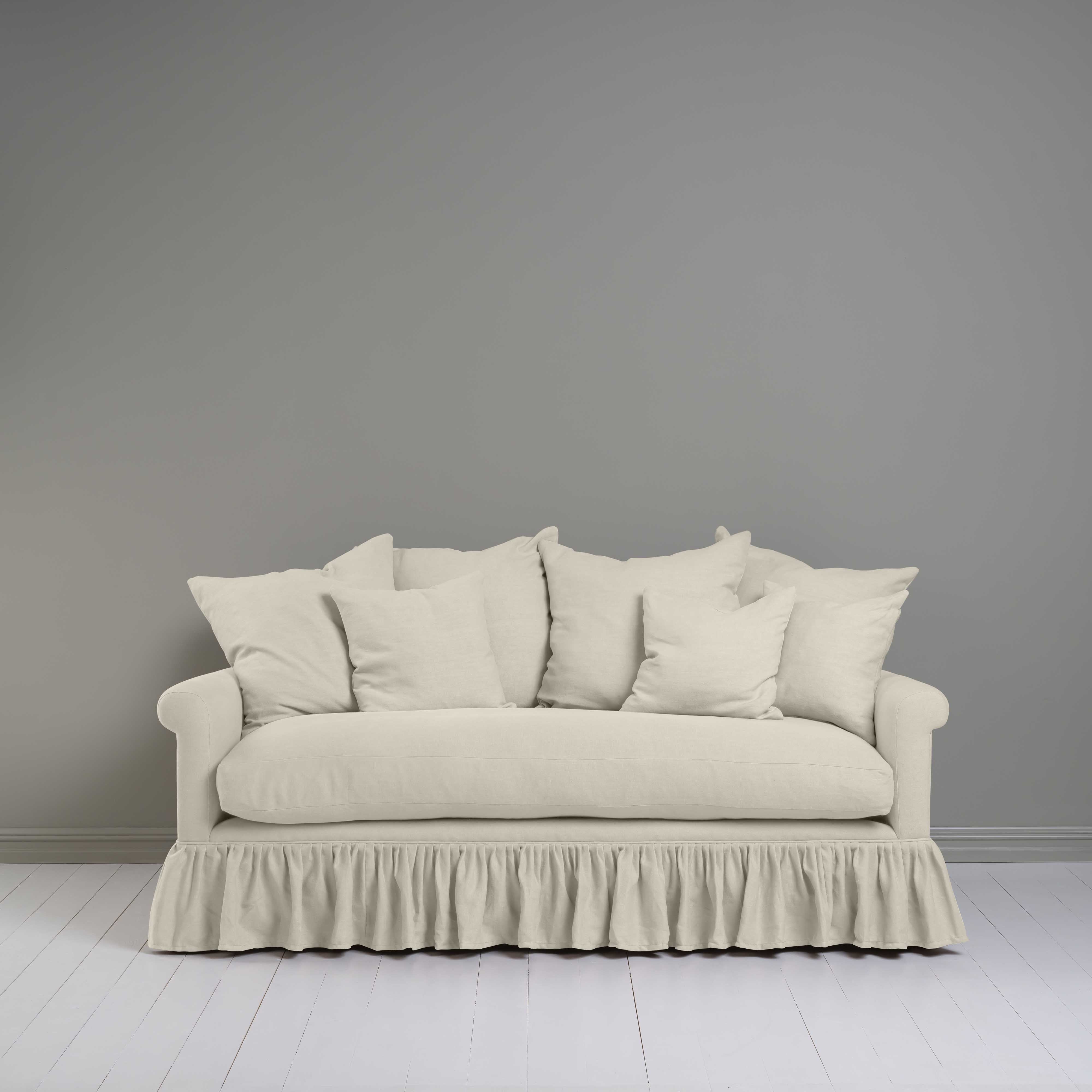 Curtain Call 3 Seater Sofa in Laidback Linen Dove, With Six Square Matching Cushions - Nicola Harding