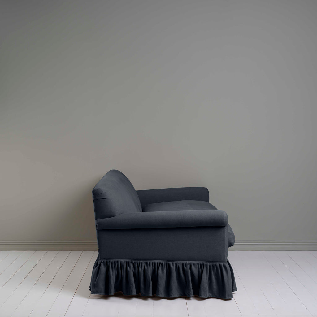 Curtain Call 3 Seater Sofa in Laidback Linen Midnight, Side View - Nicola Harding