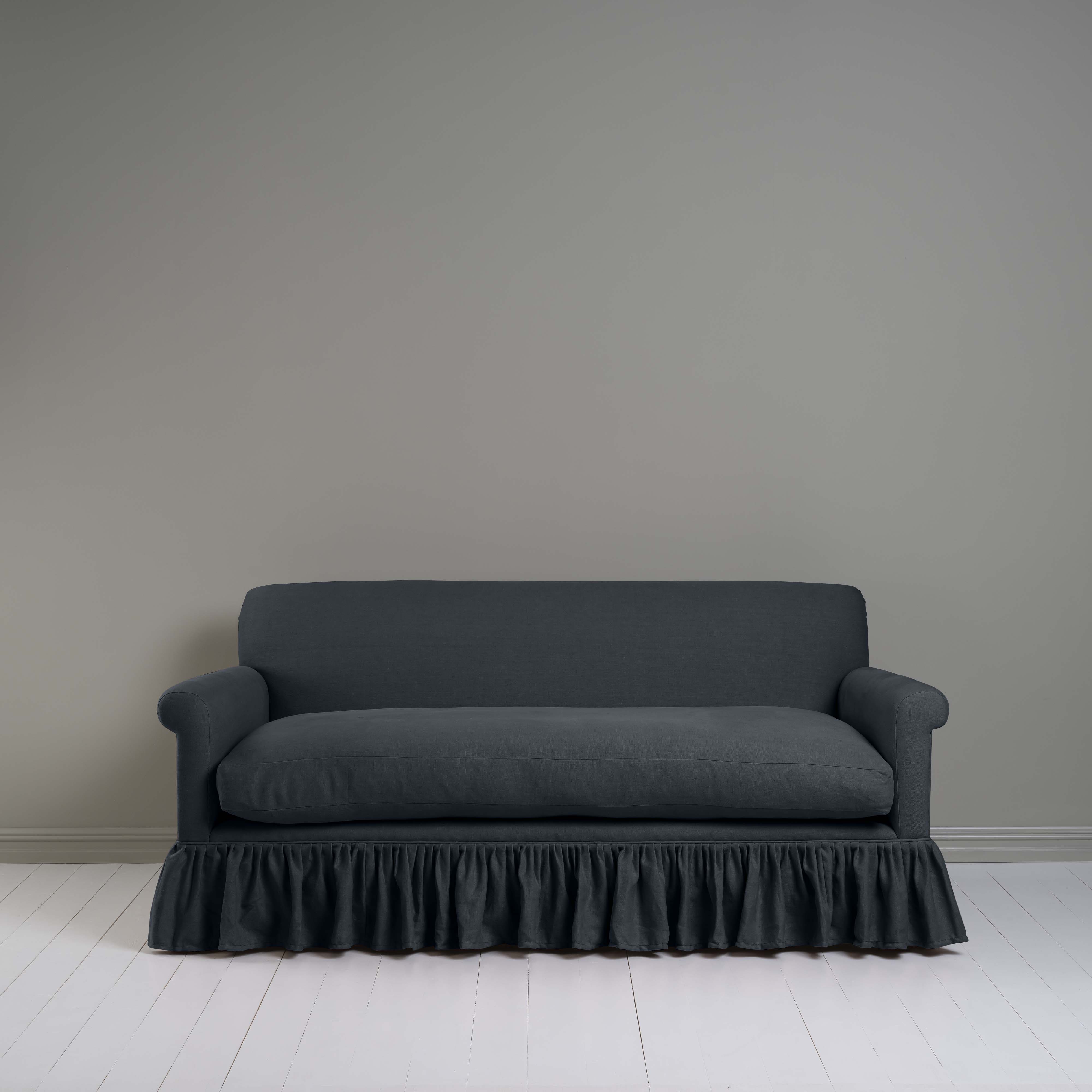 Curtain Call 3 Seater Sofa in Laidback Linen Midnight, Front View - Nicola Harding