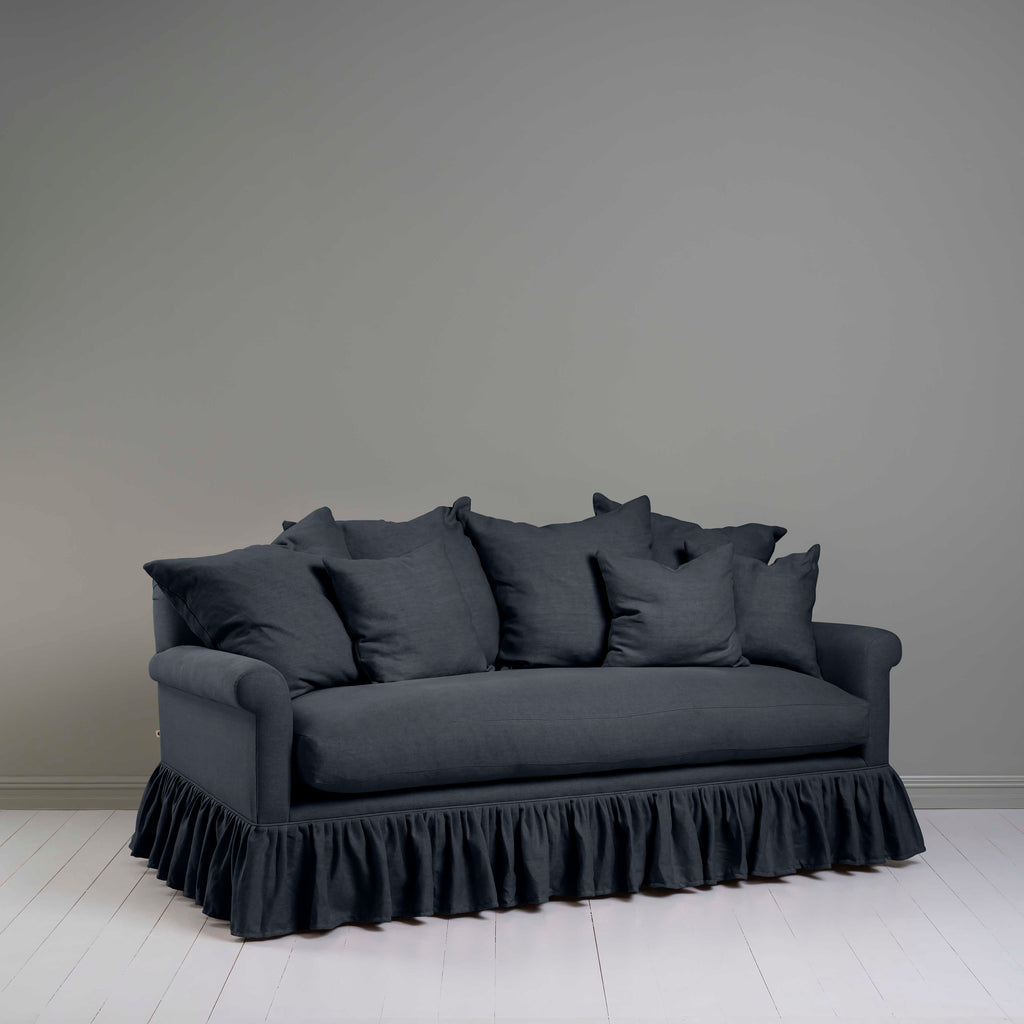 Curtain Call 3 Seater Sofa in Laidback Linen Midnight, With Six Matching Cushions - Nicola Harding