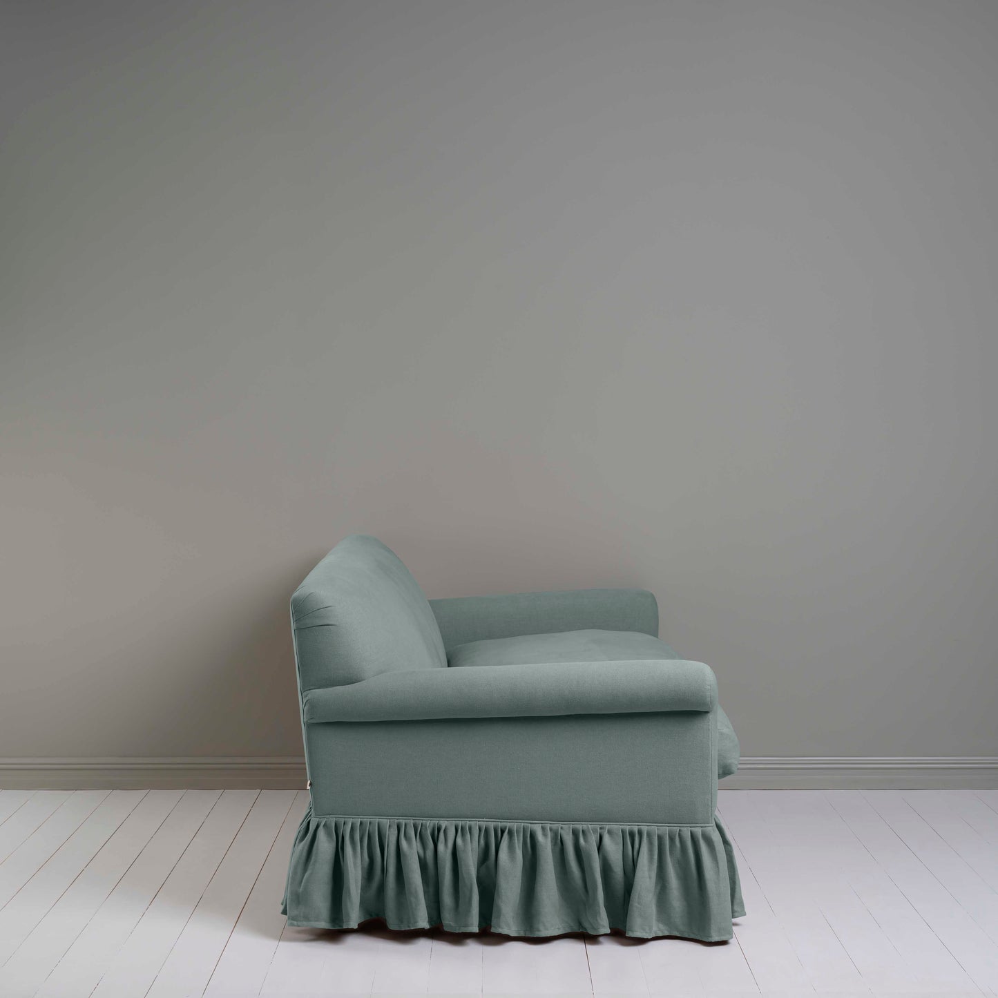 Curtain Call 3 Seater Sofa in Laidback Linen Mineral, Side View - Nicola Harding