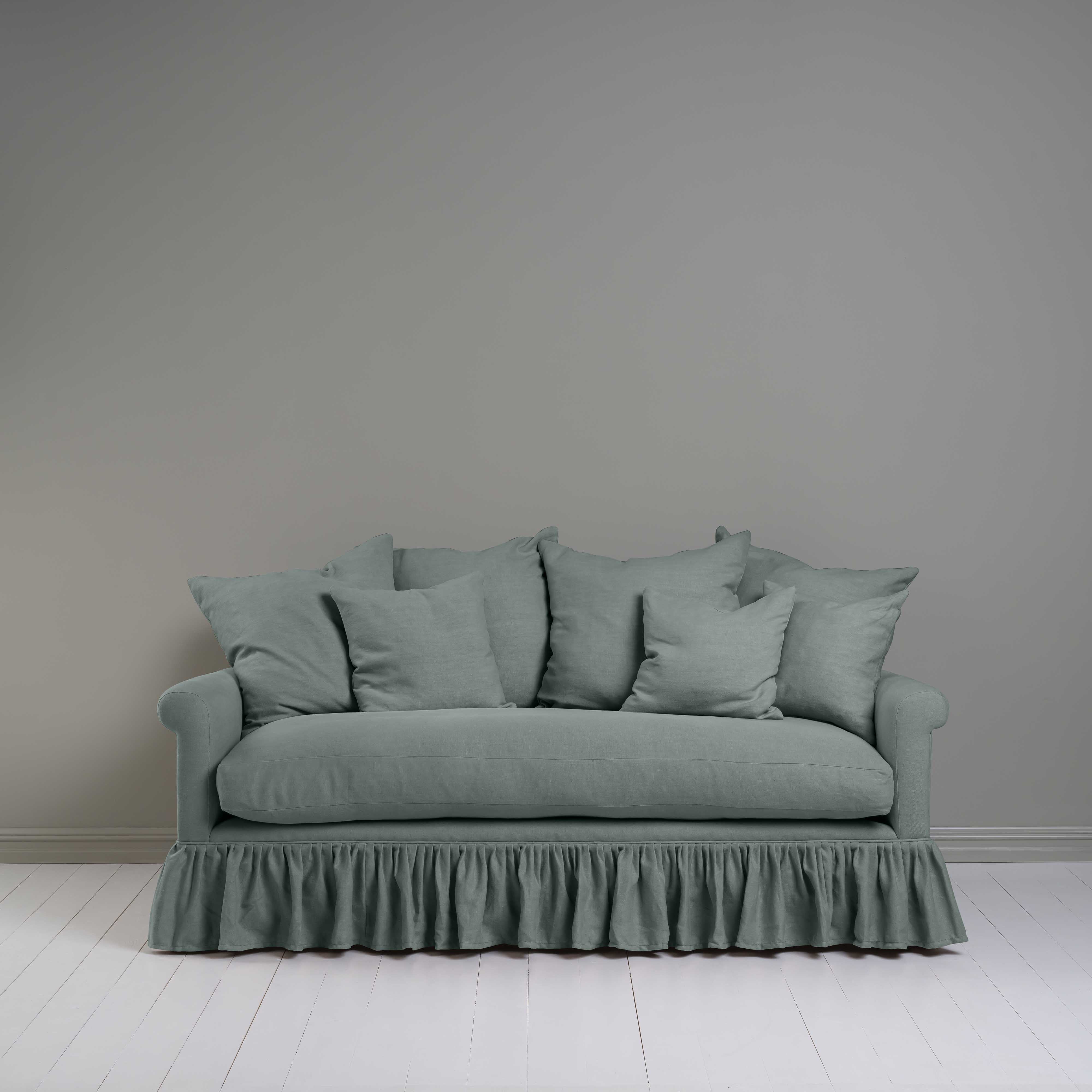 Curtain Call 3 Seater Sofa in Laidback Linen Mineral, With Six Matching Square Cushion - Nicola Harding