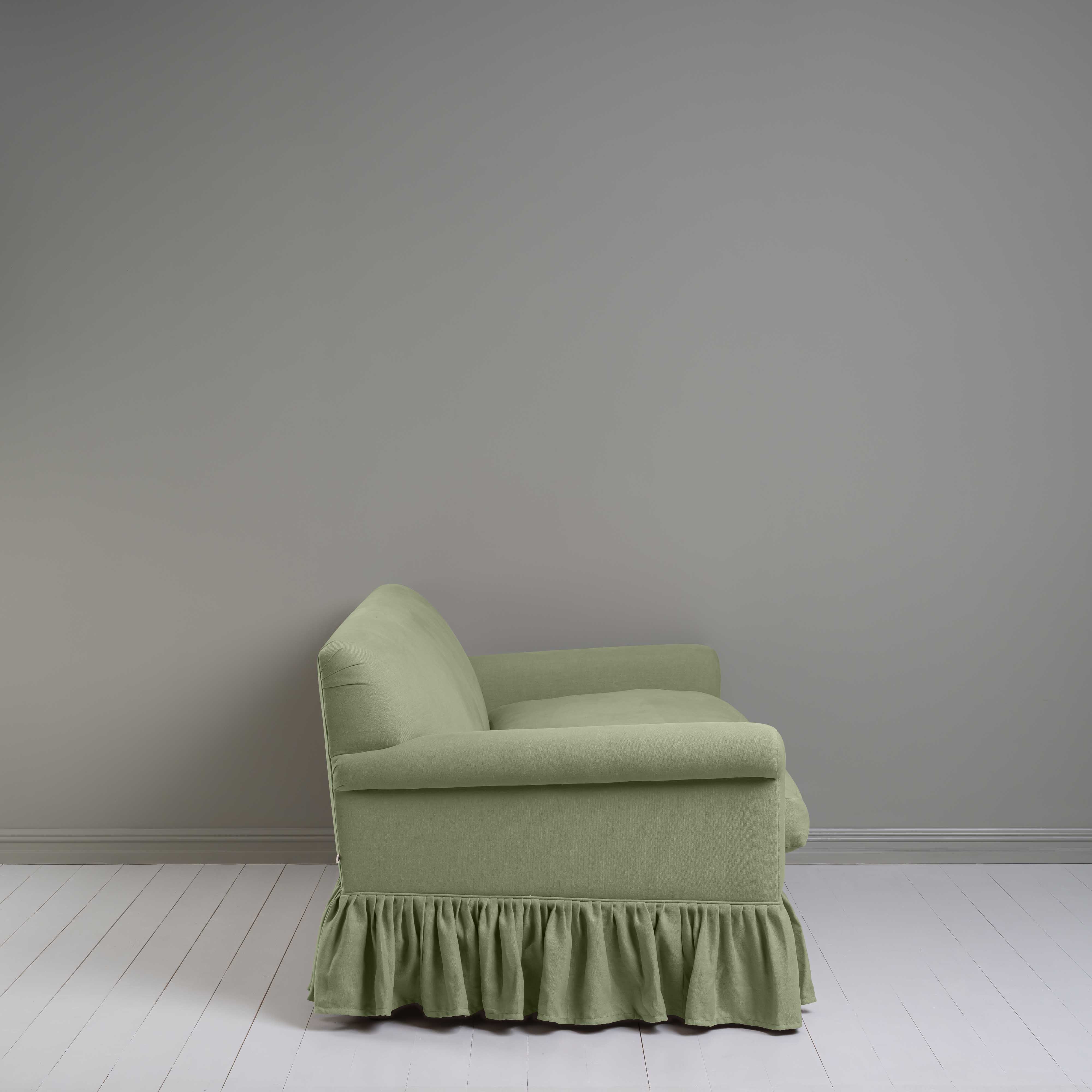 Curtain Call 3 Seater Sofa in Laidback Linen Moss, Side View - Nicola Harding