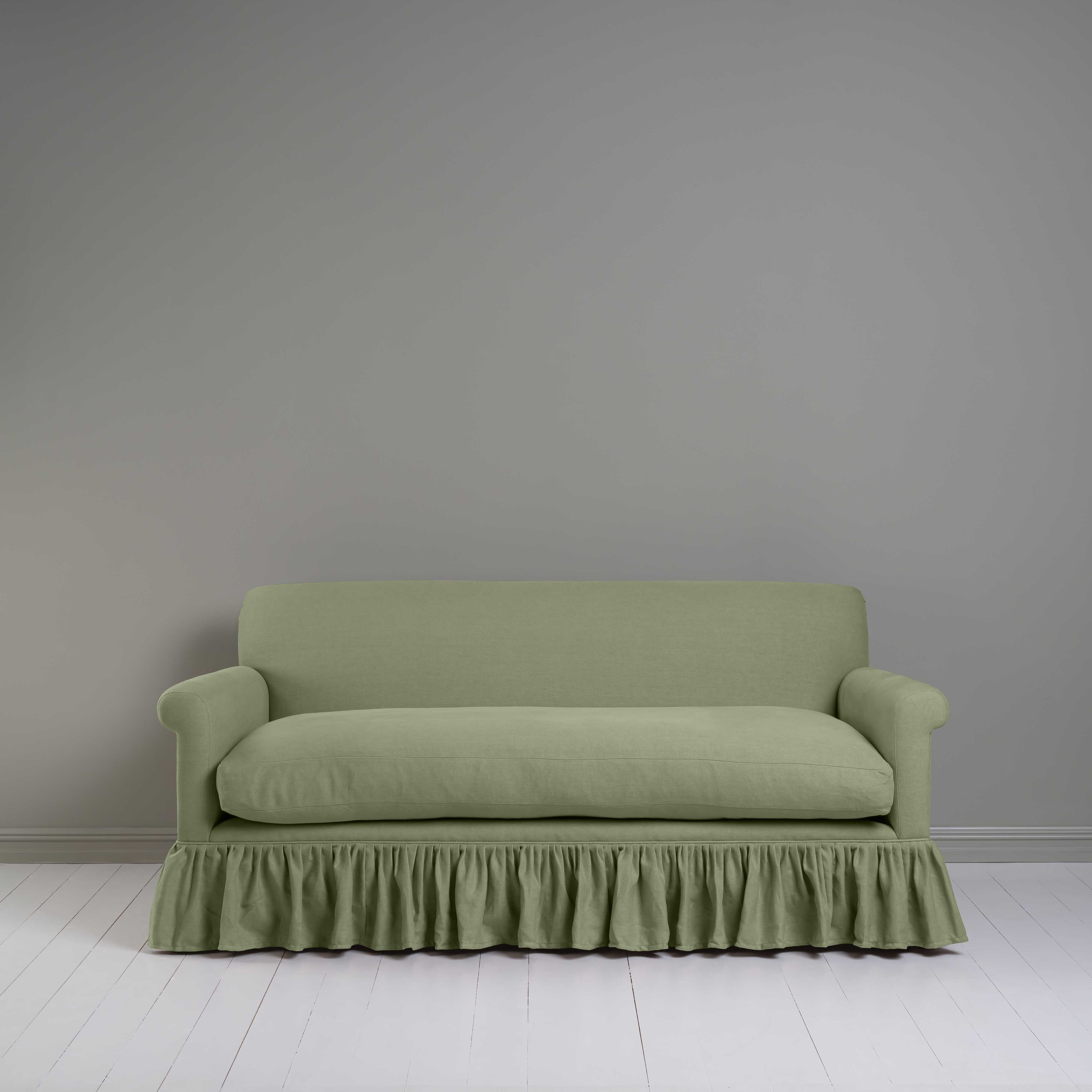 Curtain Call 3 Seater Sofa in Laidback Linen Moss, Front View - Nicola Harding