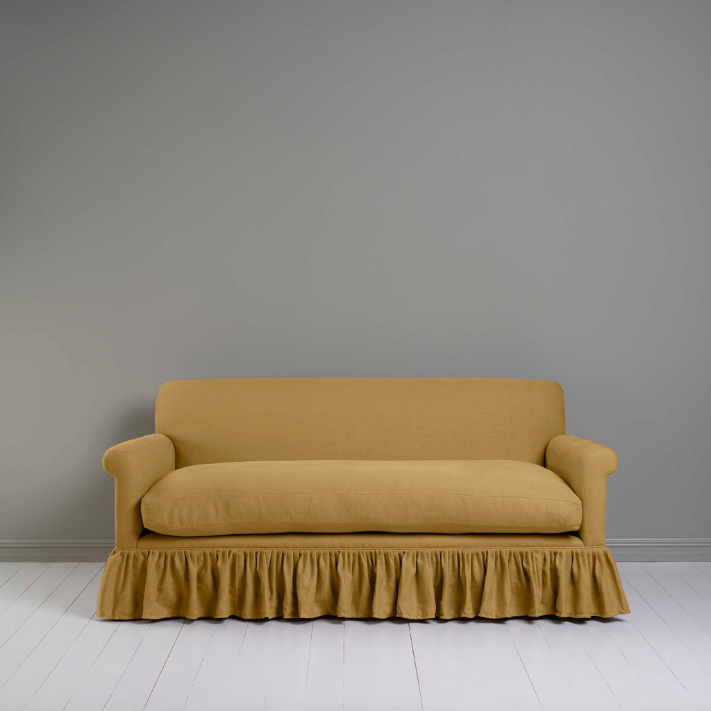 Curtain Call 3 Seater Sofa in Laidback Linen Ochre, Front View - Nicola Harding