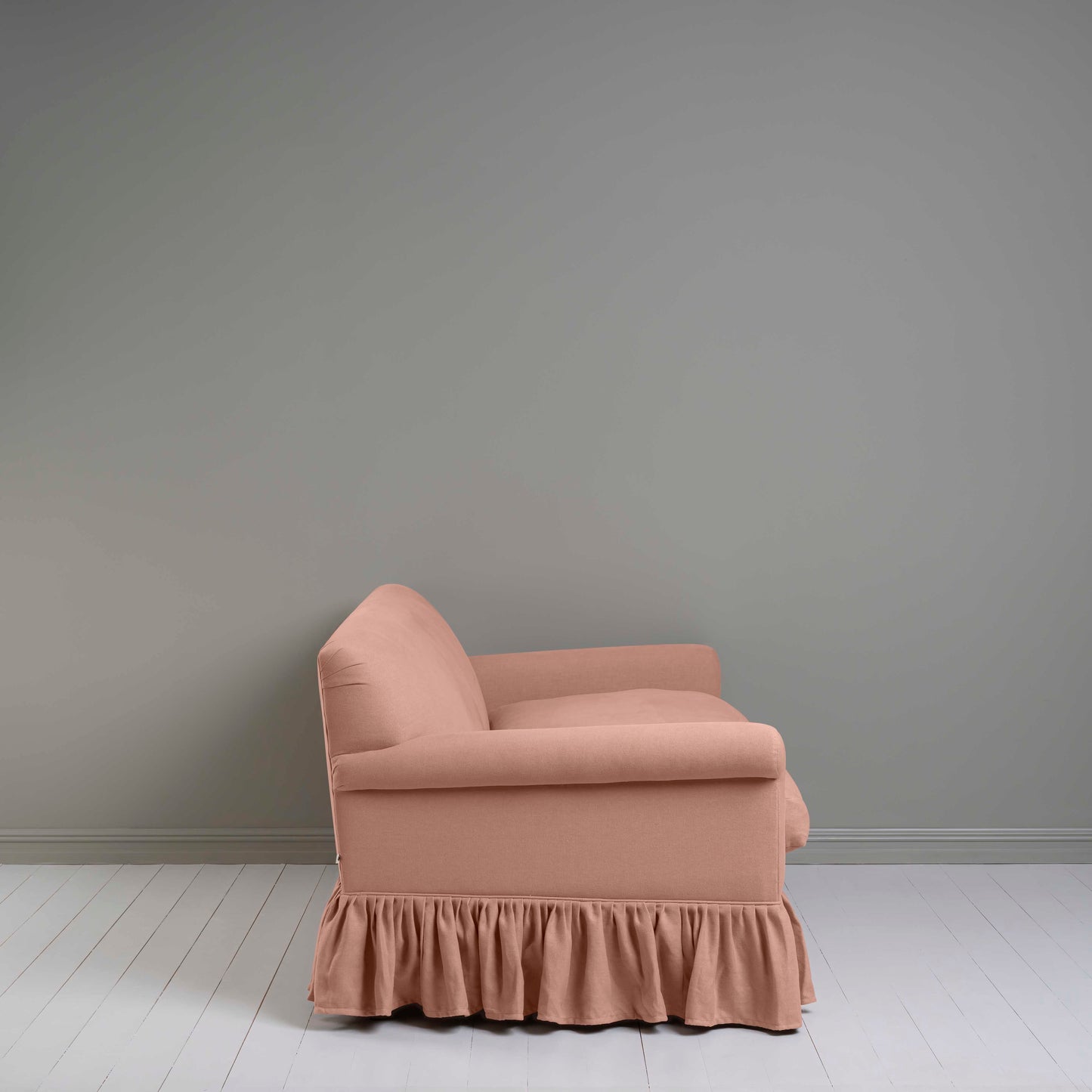 Curtain Call 3 Seater Sofa in Laidback Linen Roseberry, Side View - Nicola Harding