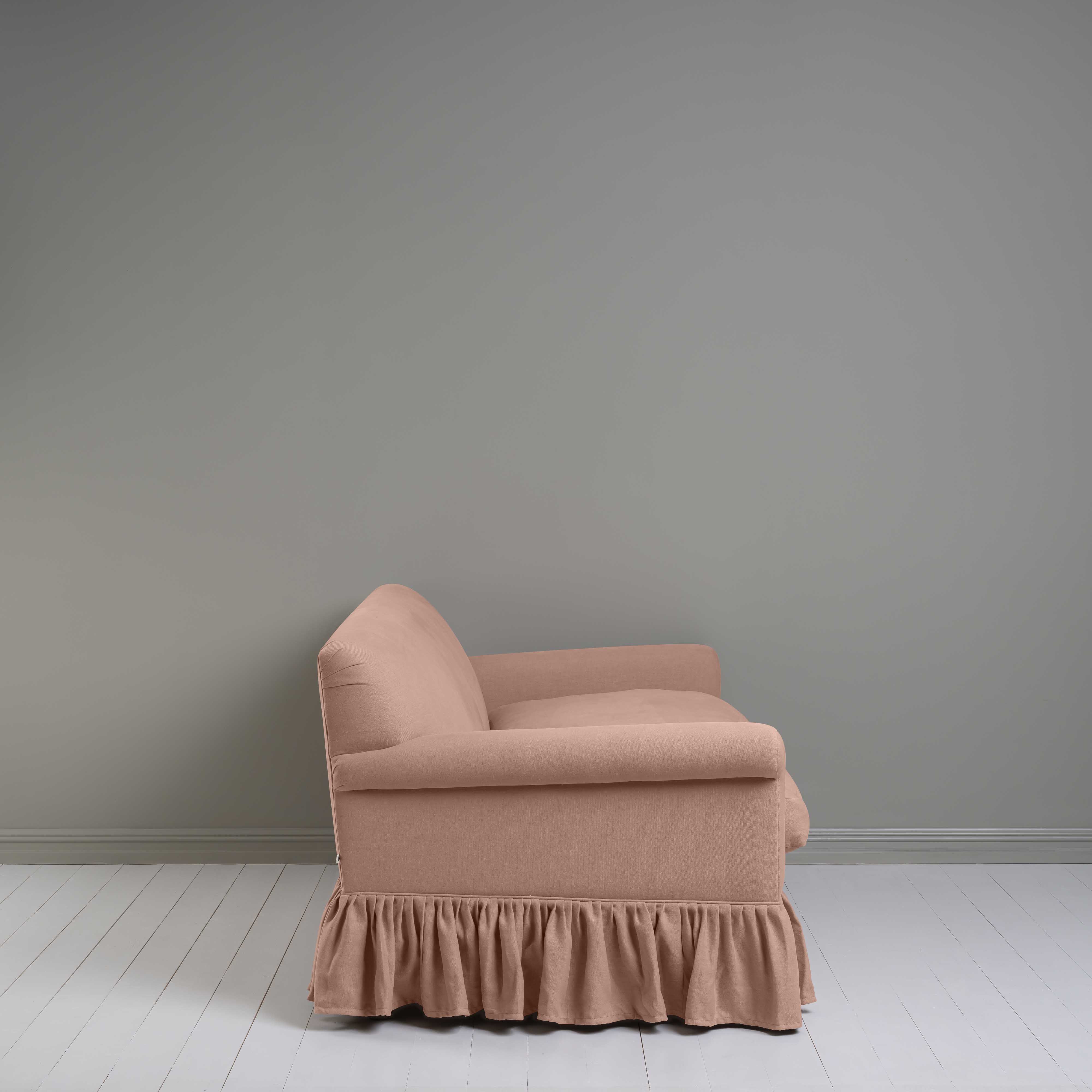 Curtain Call 3 Seater Sofa in Laidback Linen Roseberry, Side View - Nicola Harding