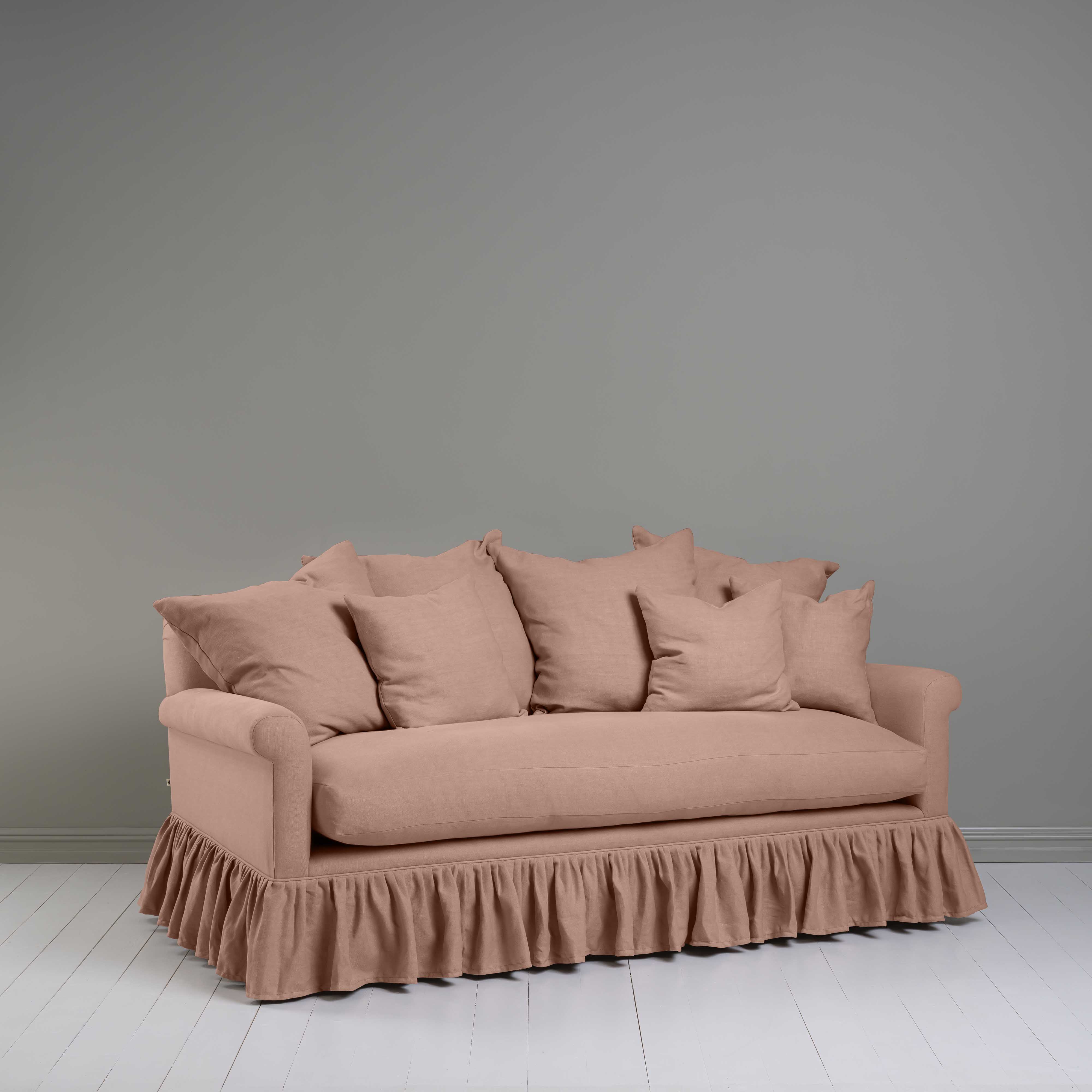 Curtain Call 3 Seater Sofa in Laidback Linen Roseberry, With Square Cushions - Nicola Harding