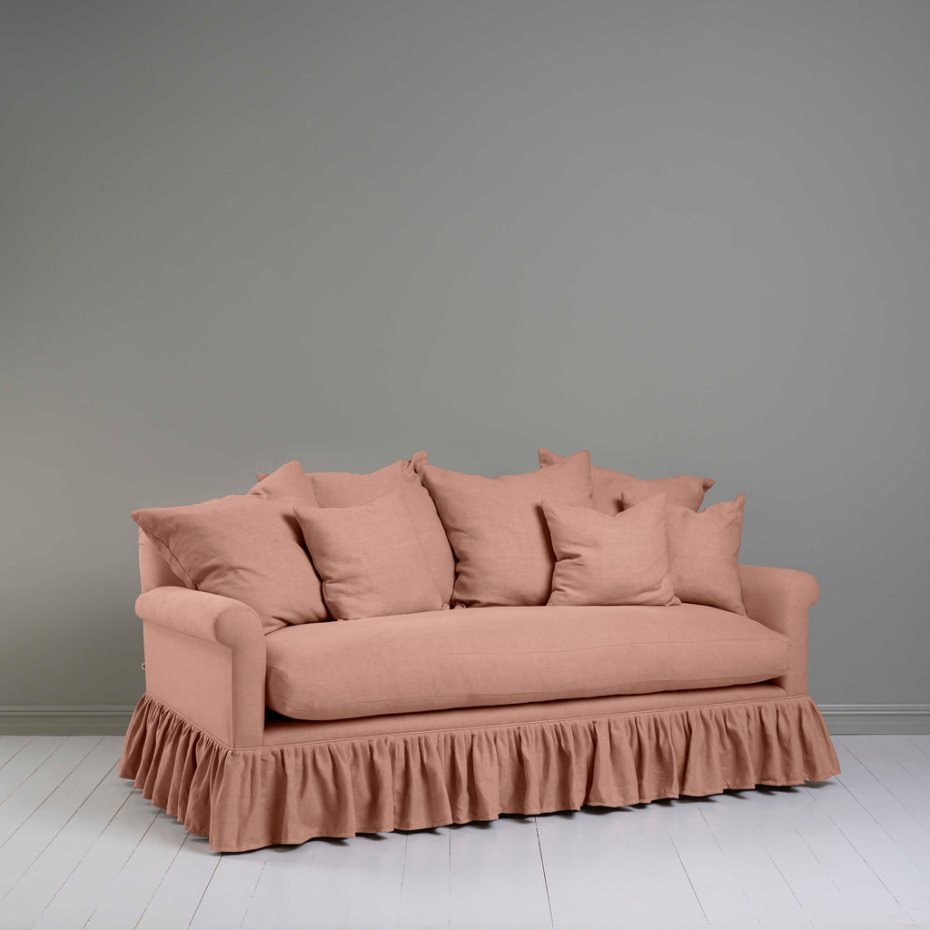 Curtain Call 3 Seater Sofa in Laidback Linen Roseberry, With Square Cushions - Nicola Harding