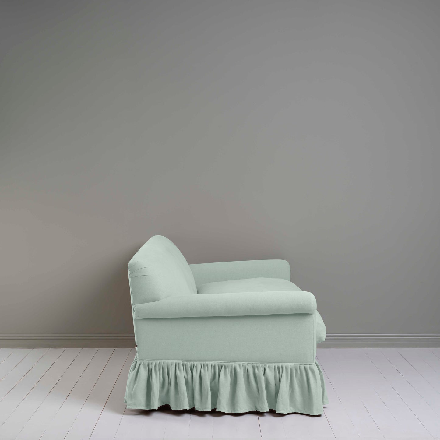 Curtain Call 3 Seater Sofa in Laidback Linen Sky, Side View - Nicola Harding