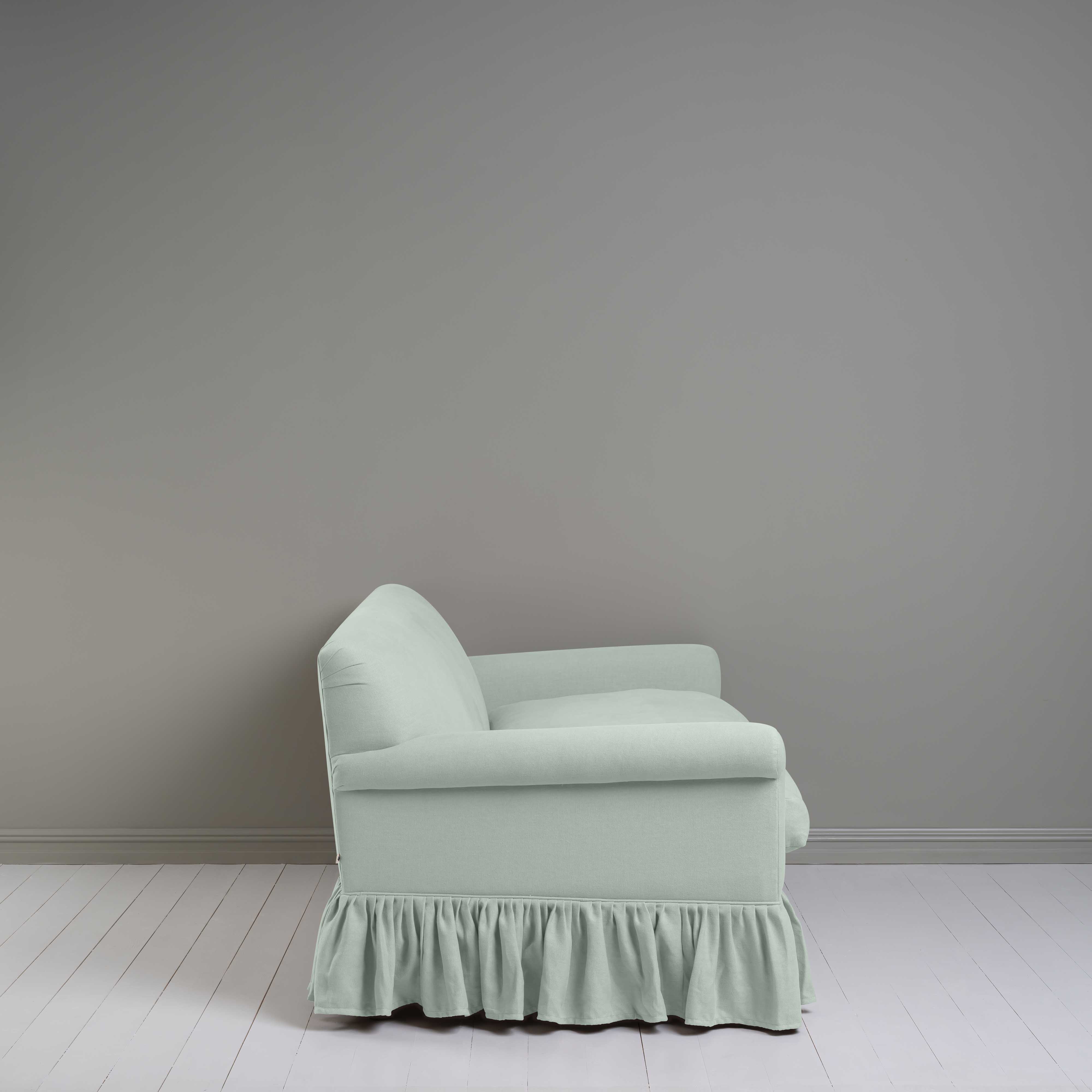 Curtain Call 3 Seater Sofa in Laidback Linen Sky, Side View - Nicola Harding