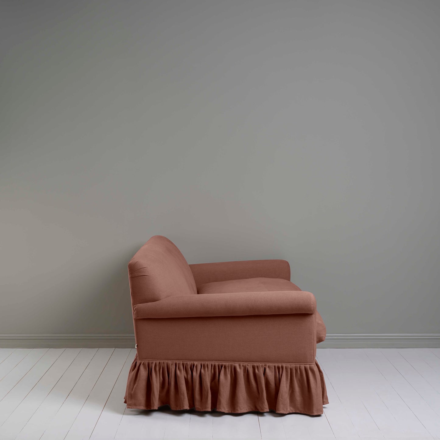 Curtain Call 3 Seater Sofa in Laidback Linen Sweet Briar, Side View - Nicola Harding