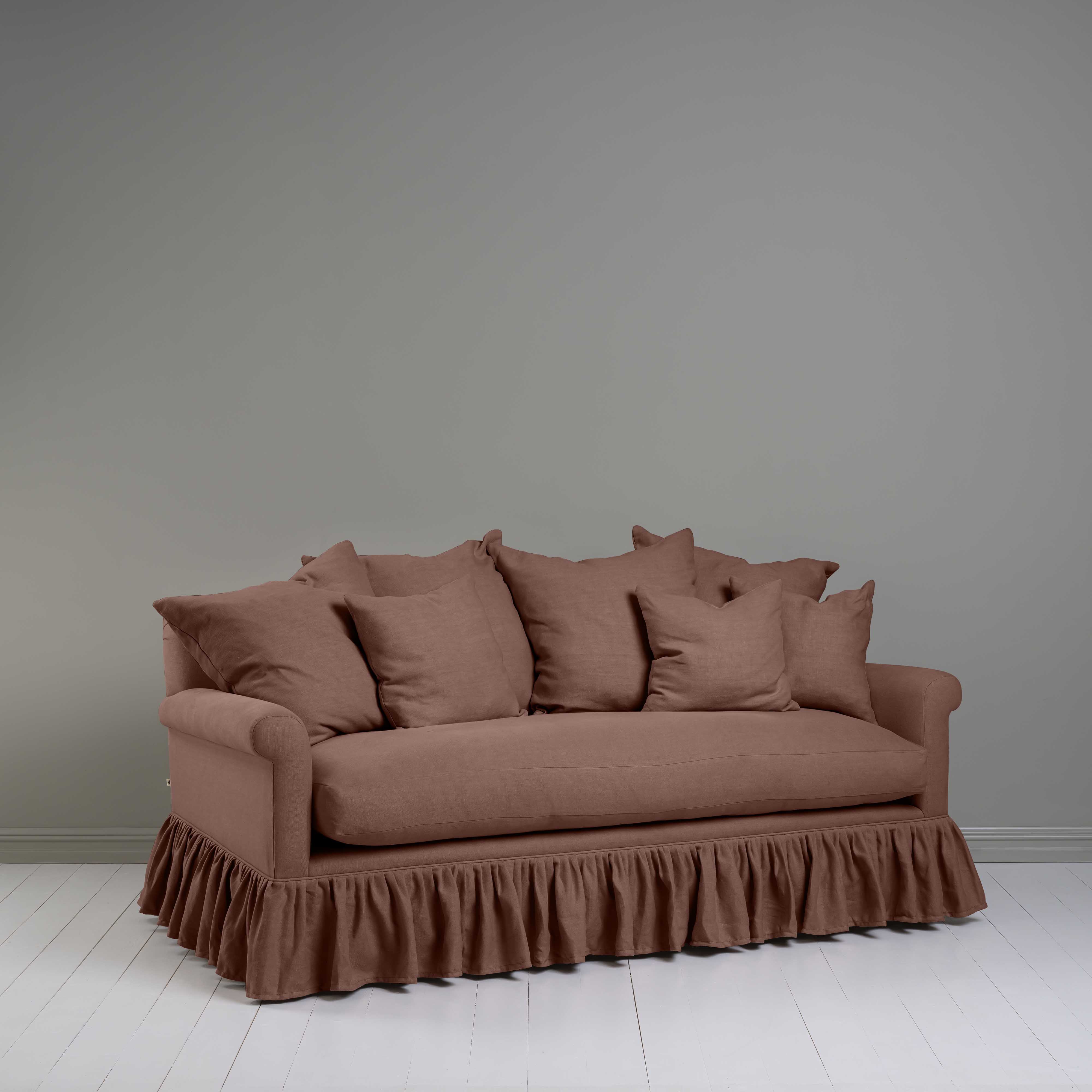Curtain Call 3 Seater Sofa in Laidback Linen Sweet Briar, With NiX Square Cushions - Nicola Harding
