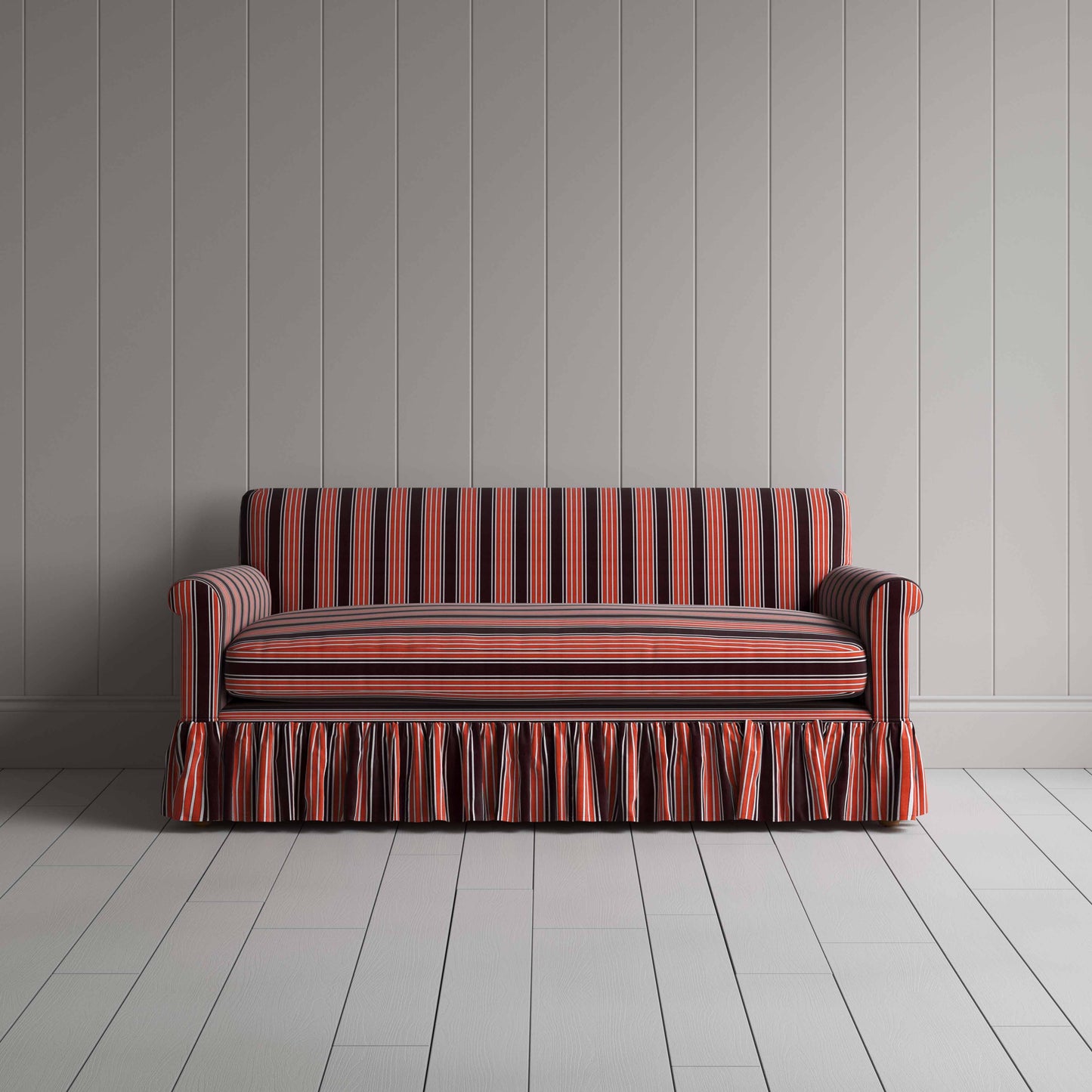Curtain Call 3 Seater Sofa in Regatta Cotton, Flame, Front View - Nicola Harding