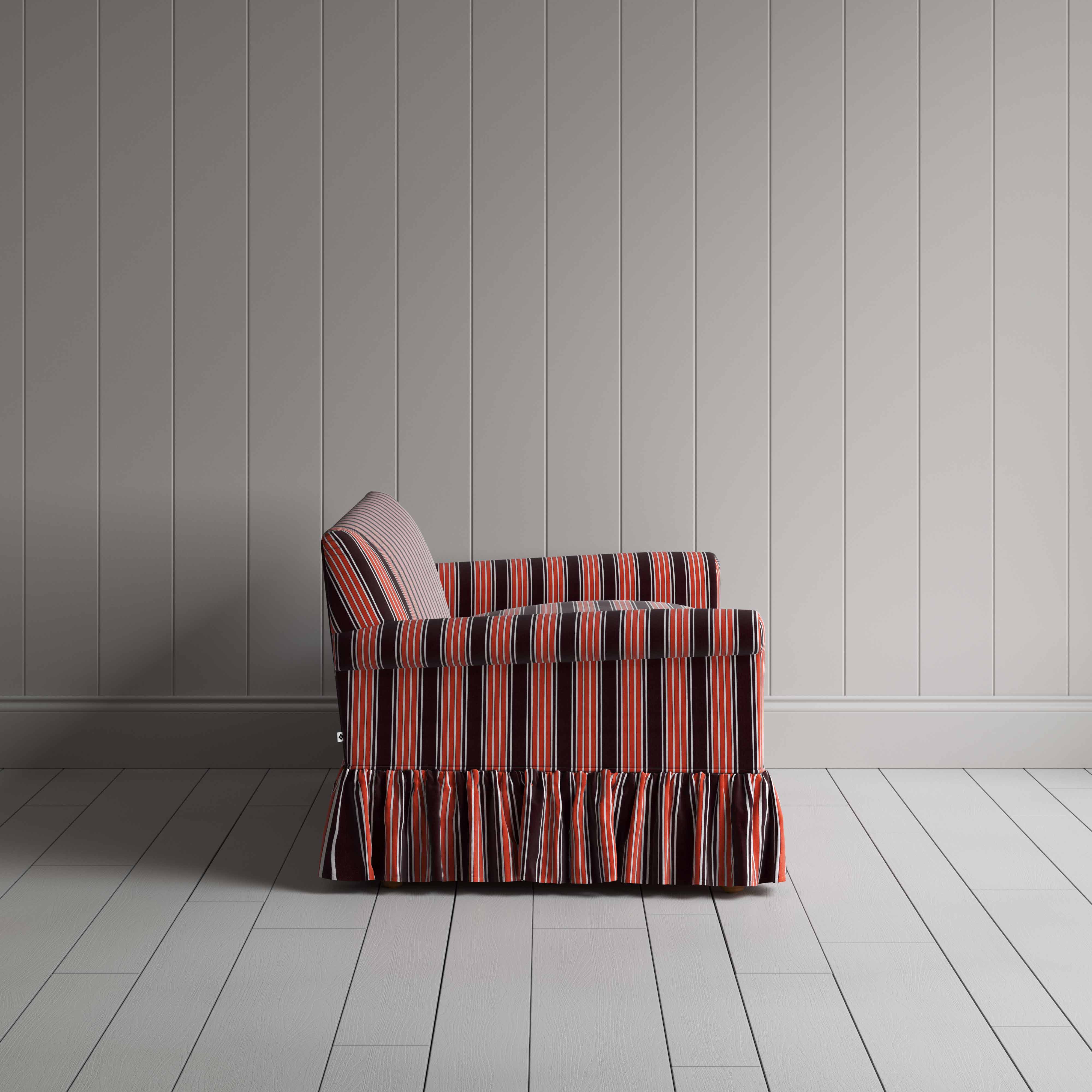 Curtain Call 3 Seater Sofa in Regatta Cotton, Flame, Side View - Nicola Harding