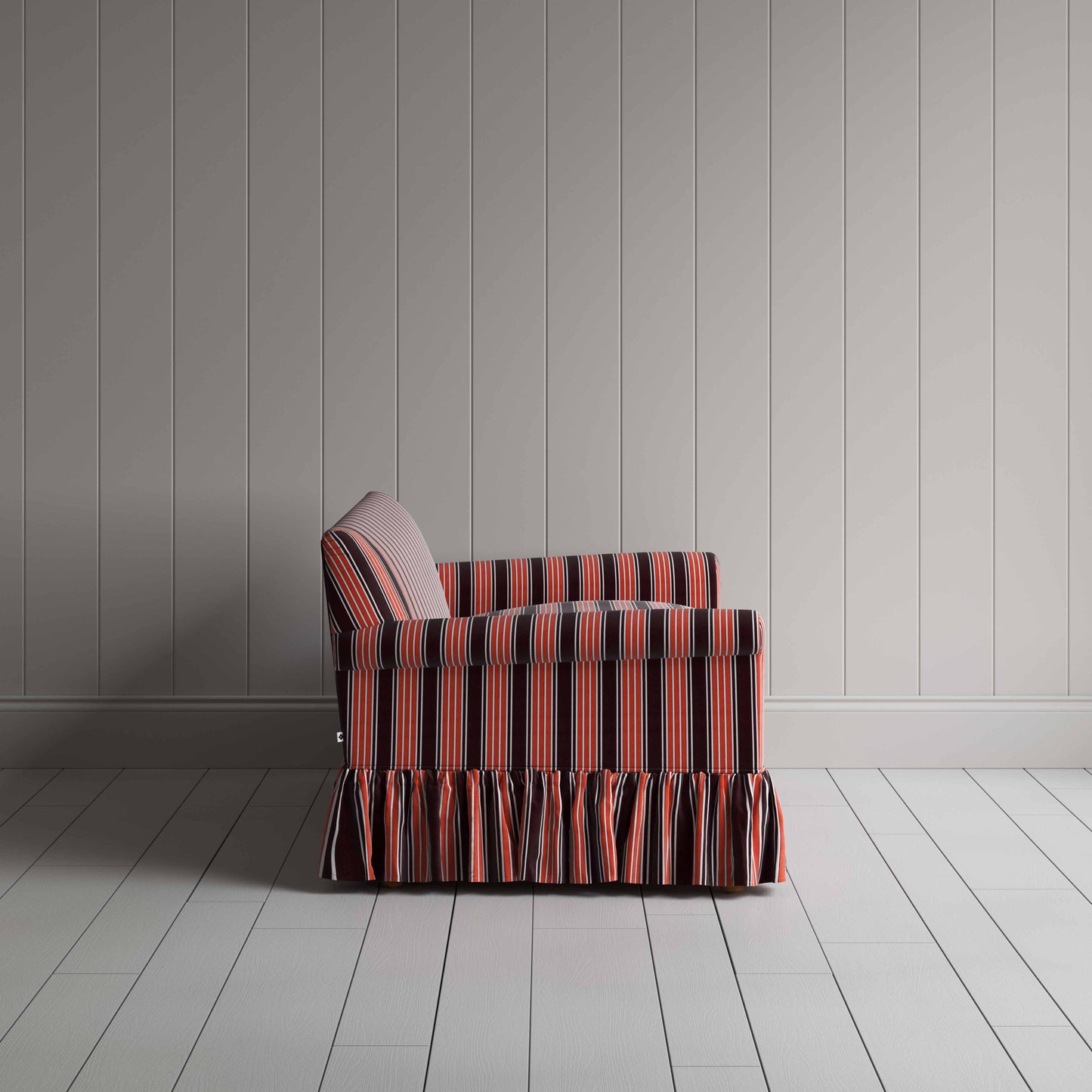 Curtain Call 3 Seater Sofa in Regatta Cotton, Flame, Side View - Nicola Harding