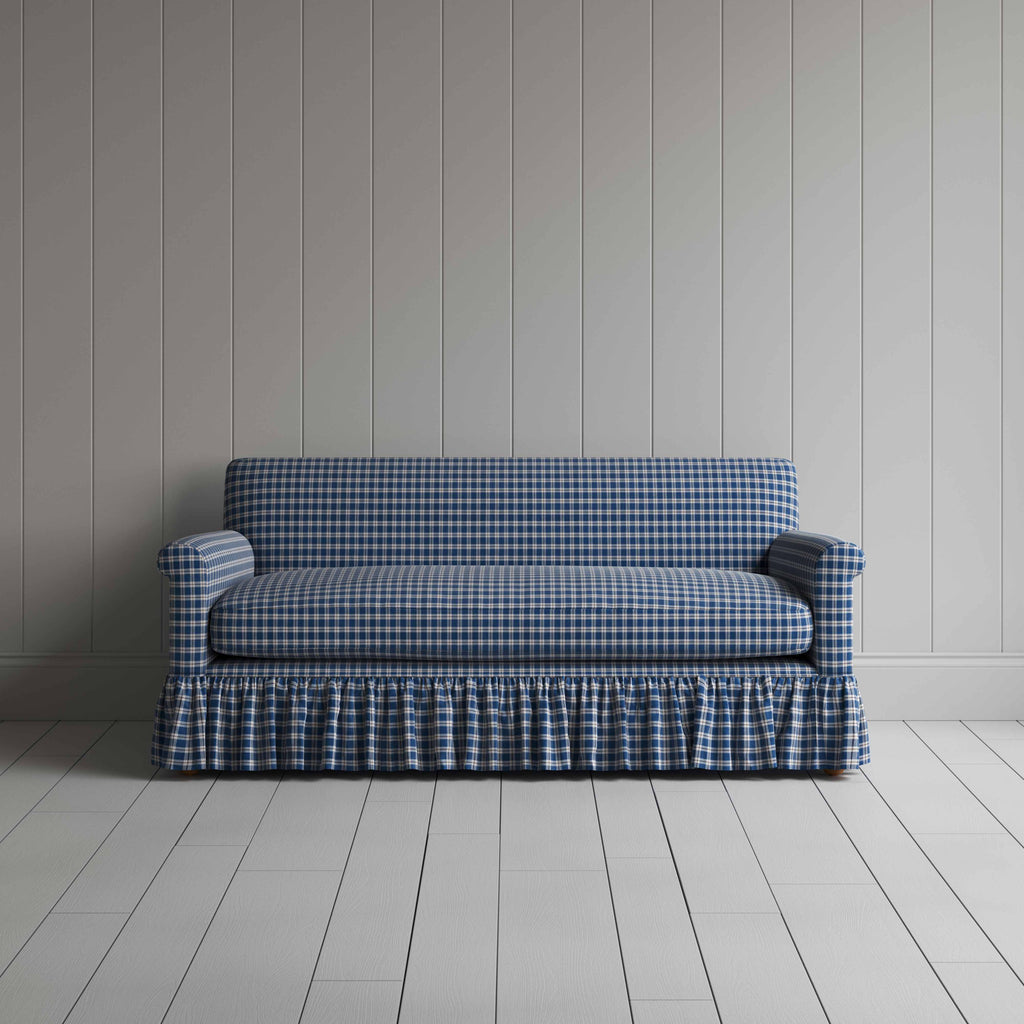 Curtain Call 3 Seater Sofa in Well Plaid Cotton, Blue Brown, Front View - Nicola Harding