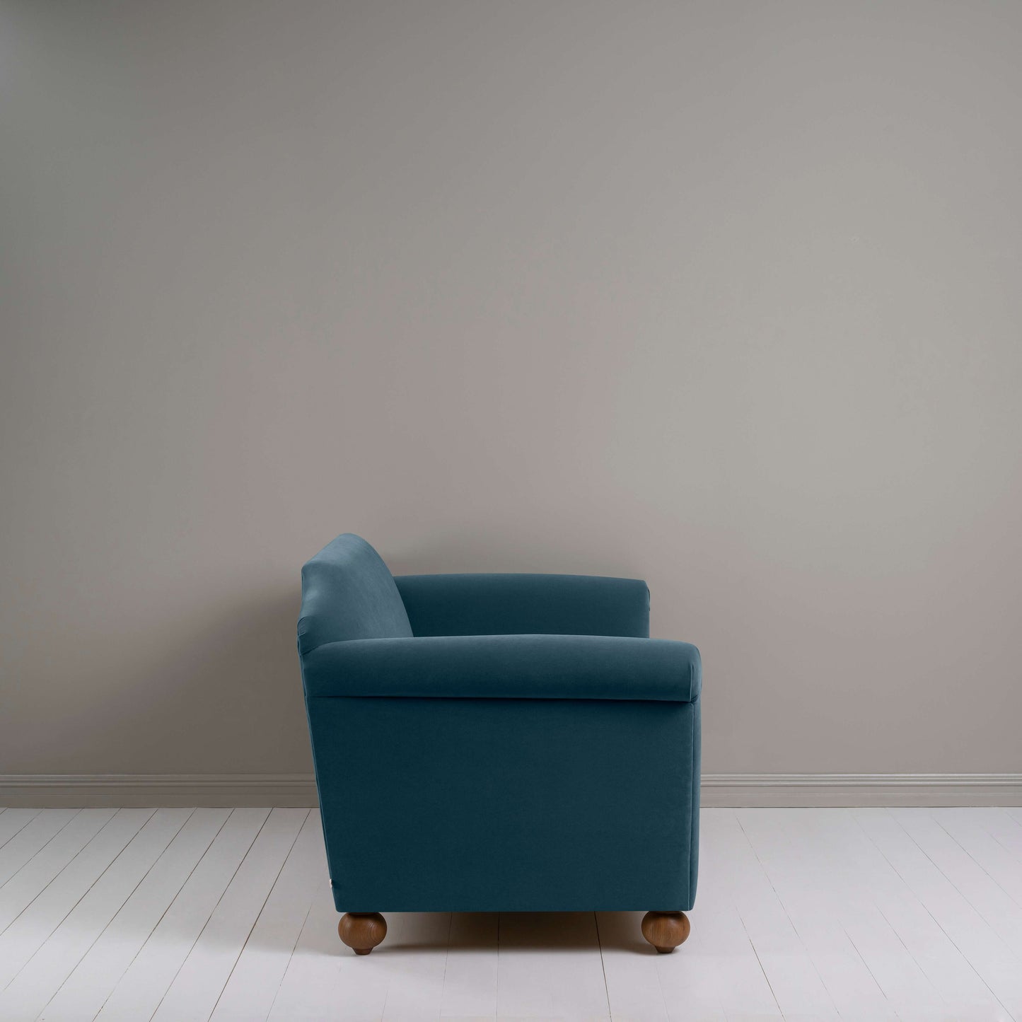 Dolittle 3 Seater Sofa in Intelligent Velvet Aegean, Side View - Nicola Harding