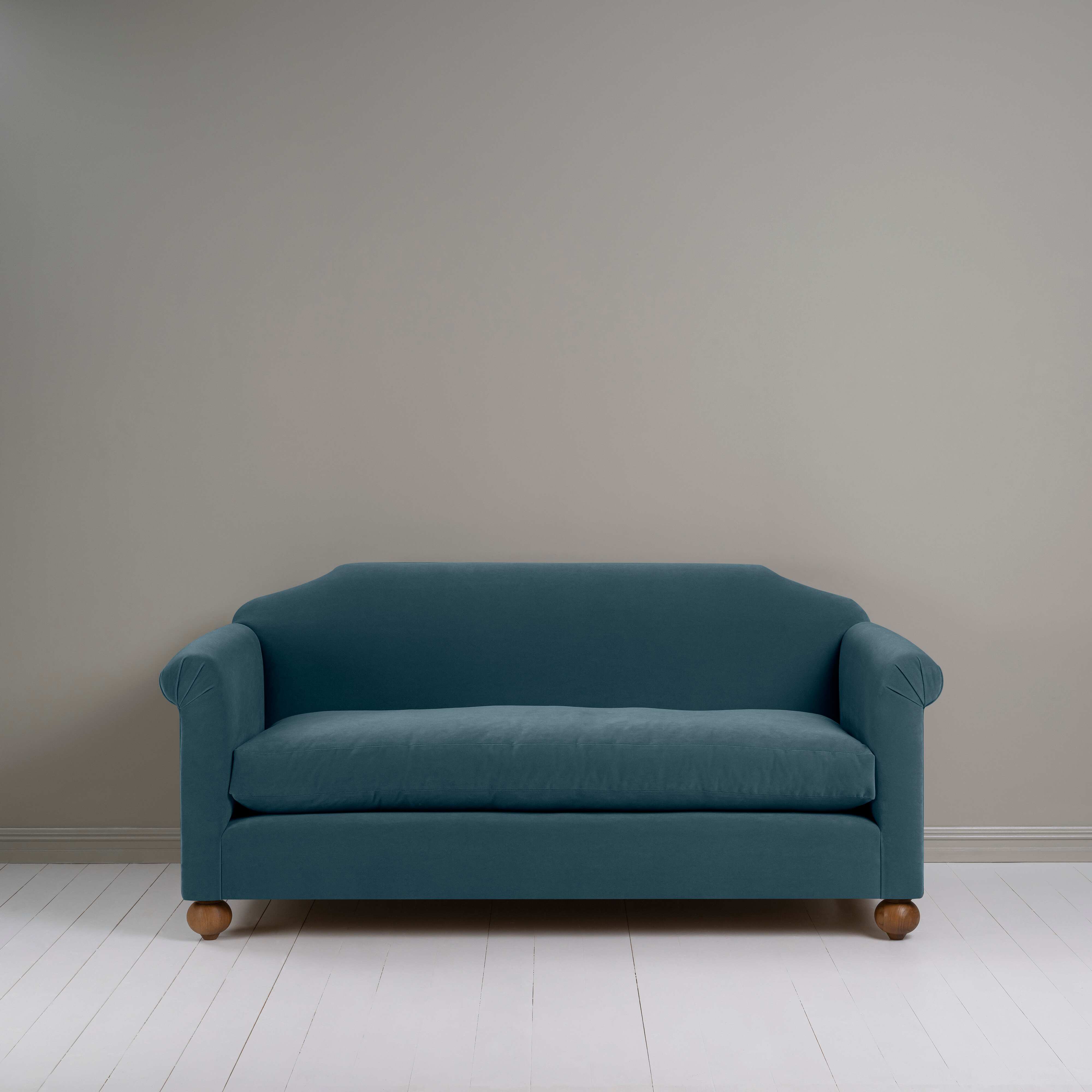 Dolittle 3 Seater Sofa in Intelligent Velvet Aegean, Front View - Nicola Harding
