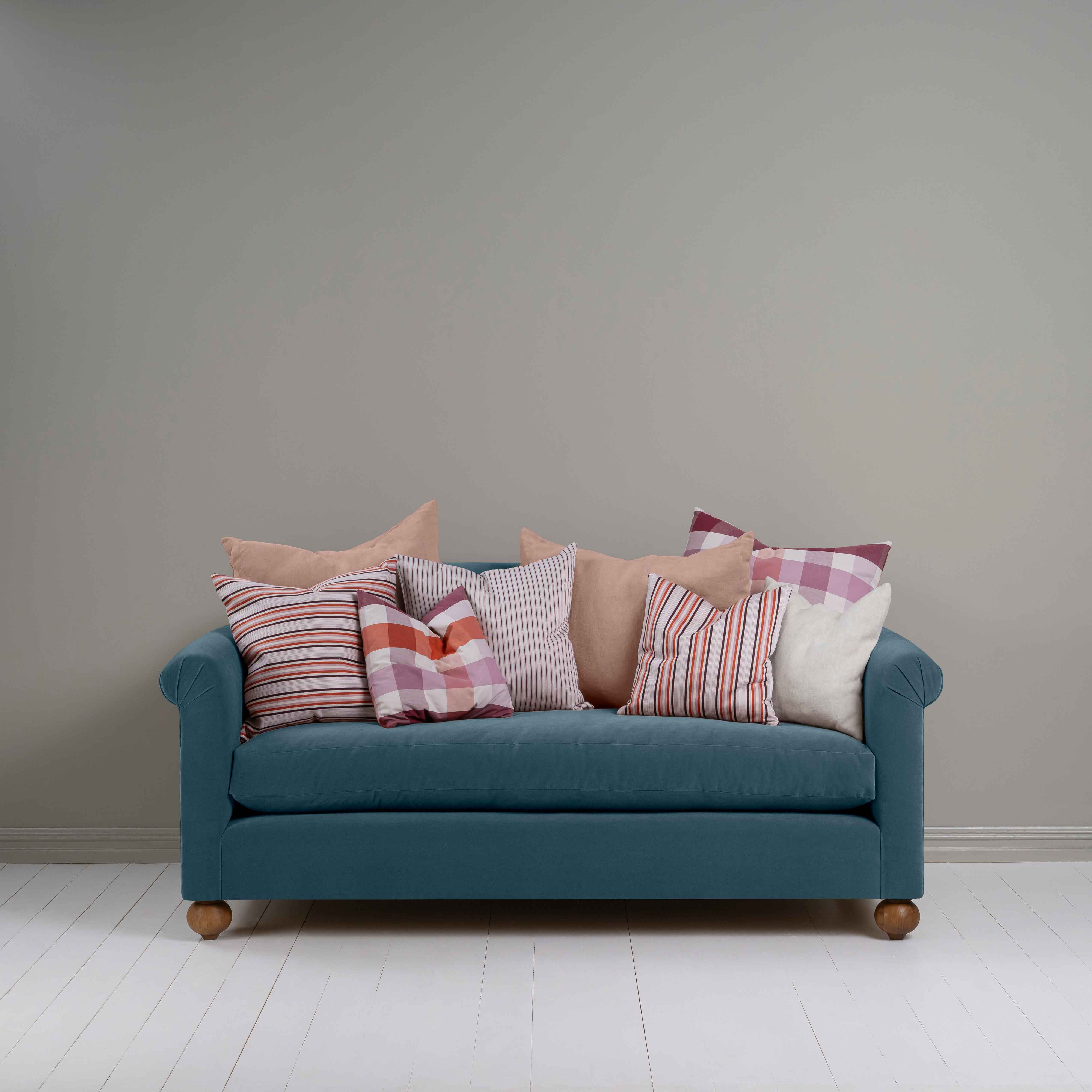 Dolittle 3 Seater Sofa in Intelligent Velvet Aegean, With Multiple NiX Cushions - Nicola Harding
