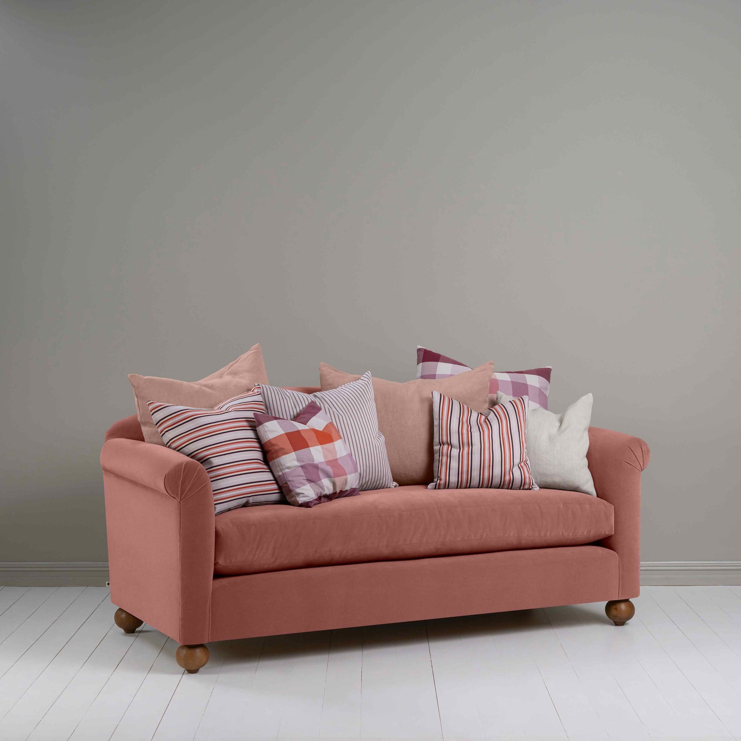 Dolittle 3 Seater Sofa in Intelligent Velvet Damson, With Multiple NiX Cushions - Nicola Harding