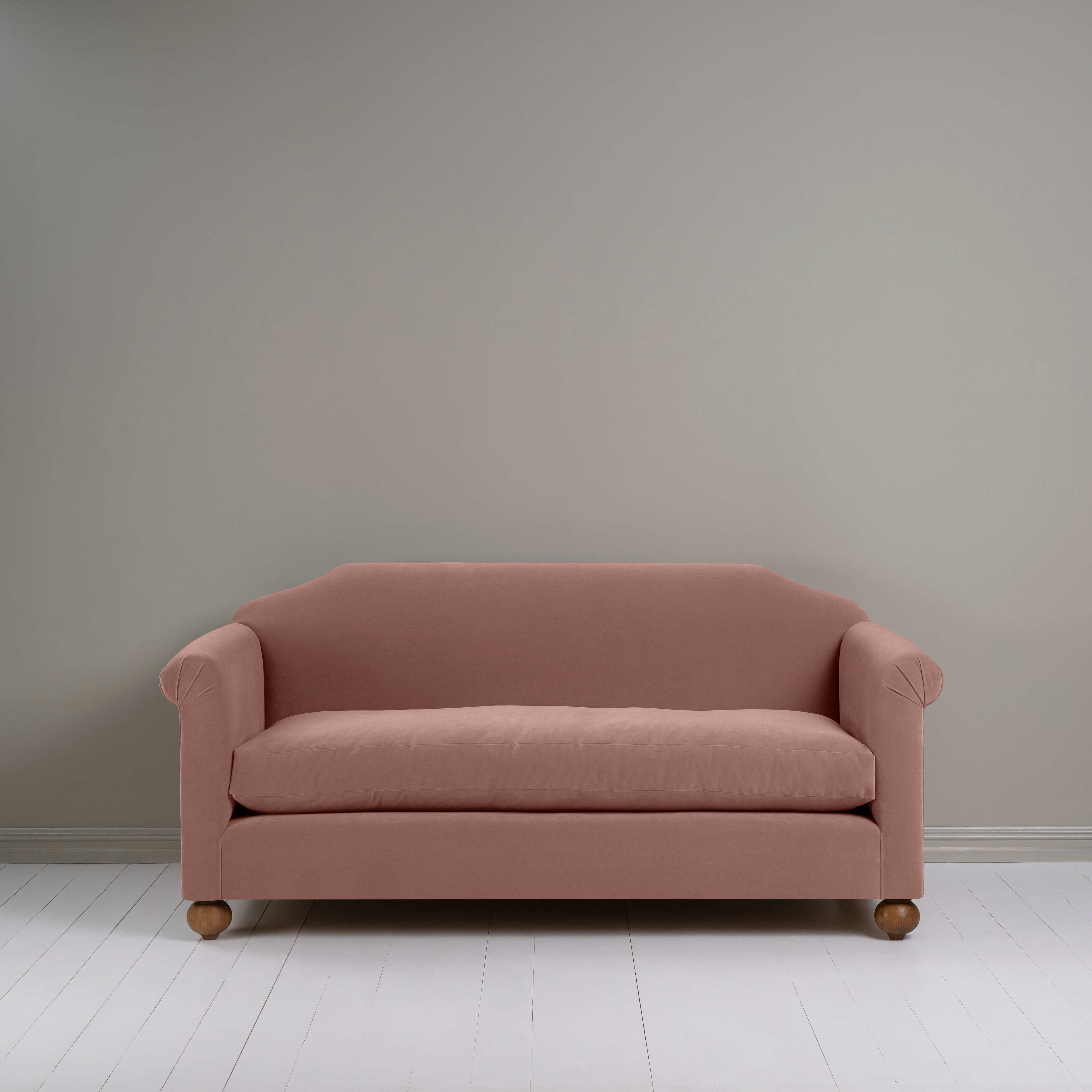 Dolittle 3 Seater Sofa in Intelligent Velvet Dusky Pink, Front View - Nicola Harding