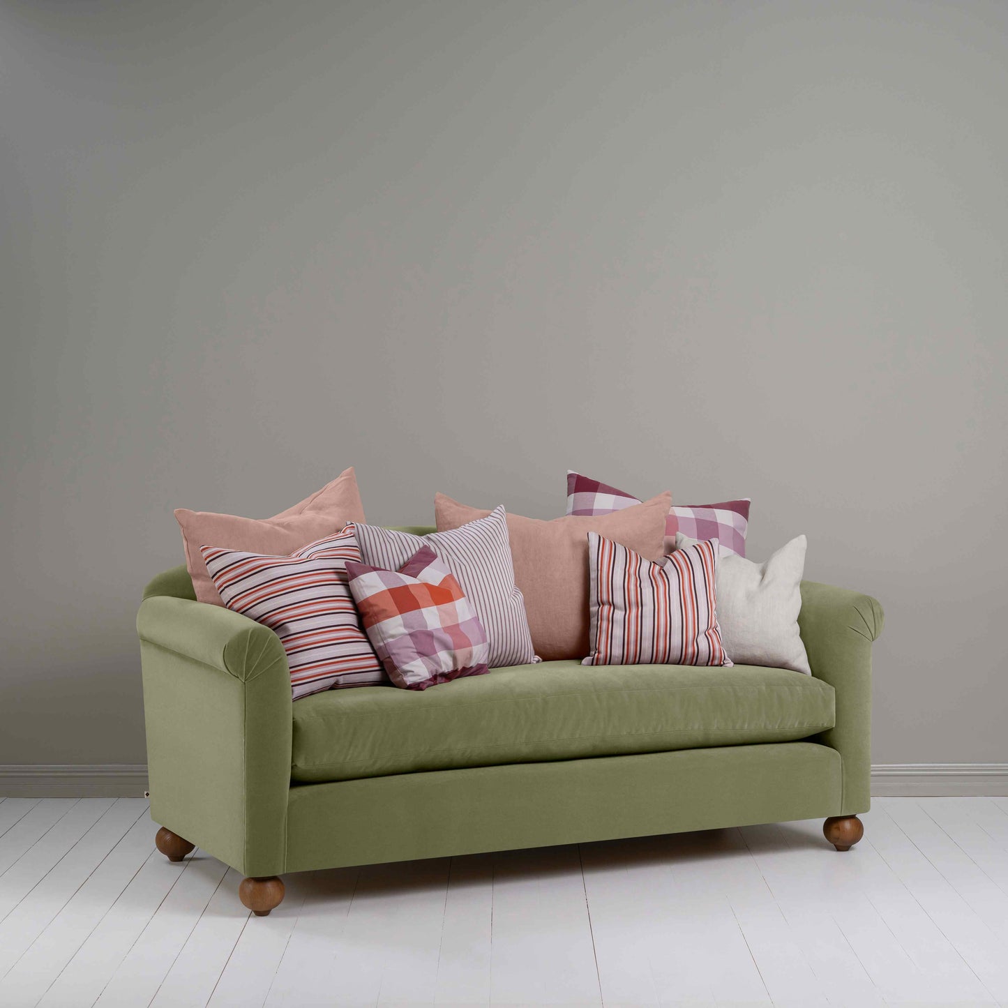 Dolittle 3 Seater Sofa in Intelligent Velvet Green Tea, With NiX Cushions - Nicola Harding