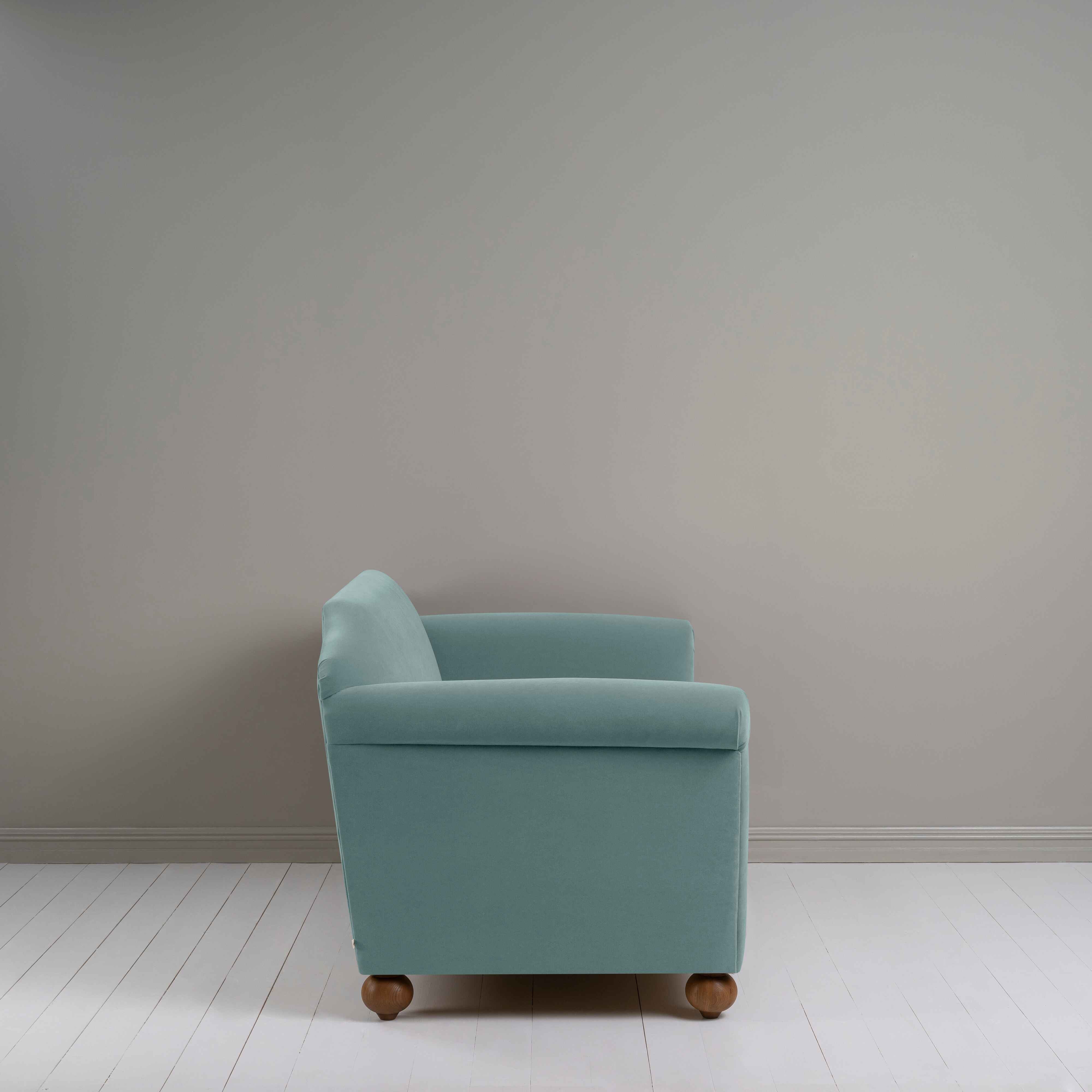 Dolittle 4 seater Sofa in Intelligent Velvet Mineral, Side View - Nicola Harding