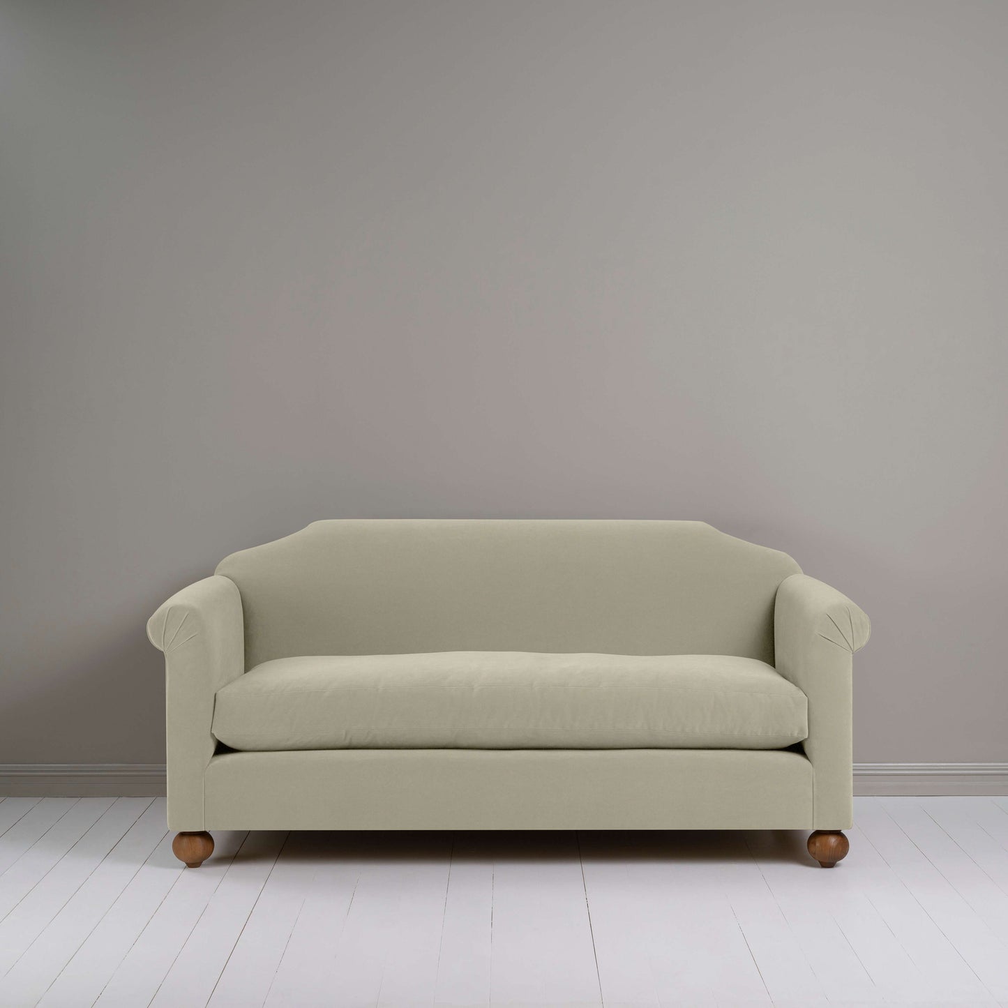 Dolittle 3 Seater Sofa in Intelligent Velvet Moonstone, Front View - Nicola Harding