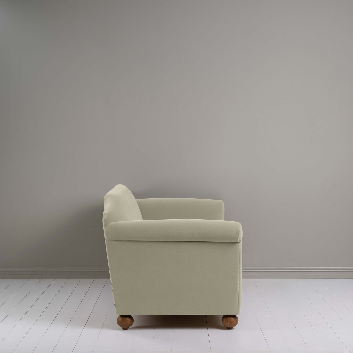 Dolittle 3 Seater Sofa in Intelligent Velvet Moonstone, Side View - Nicola Harding