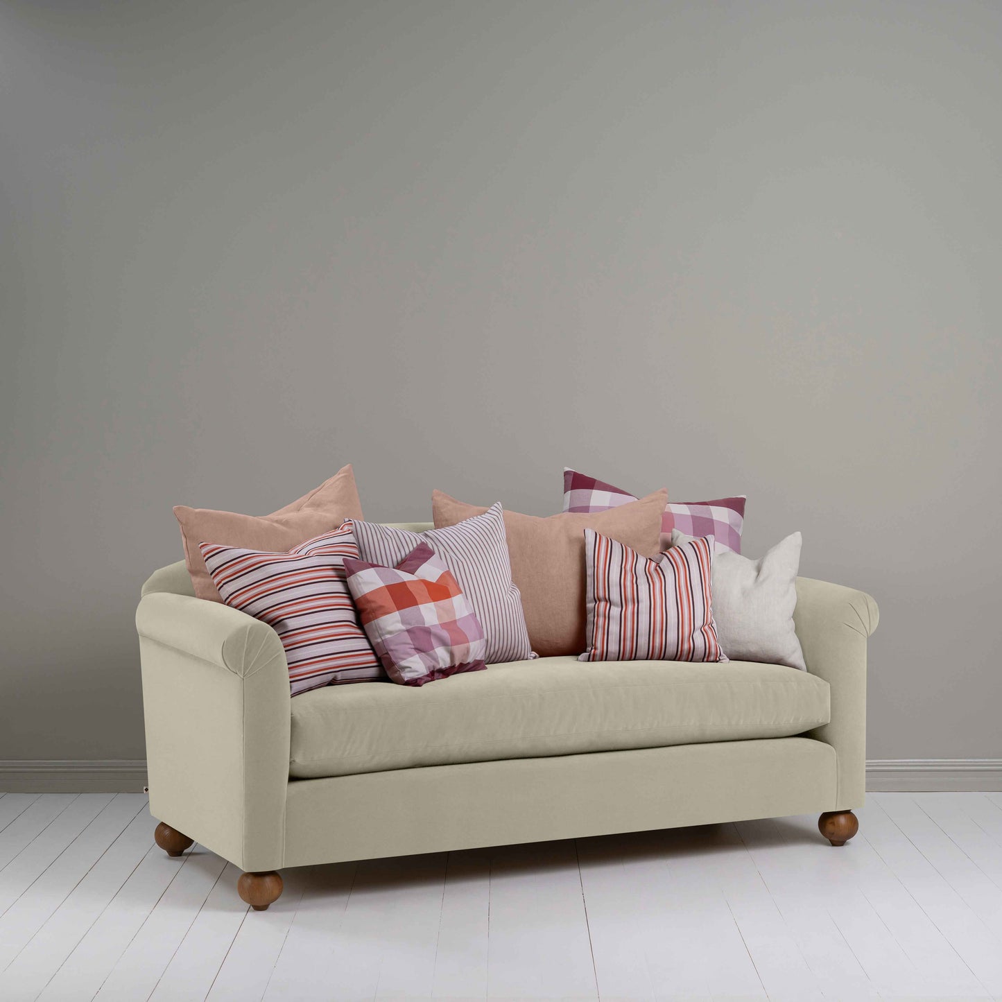 Dolittle 3 Seater Sofa in Intelligent Velvet Moonstone, With 8 NiX Cushions - Nicola Harding