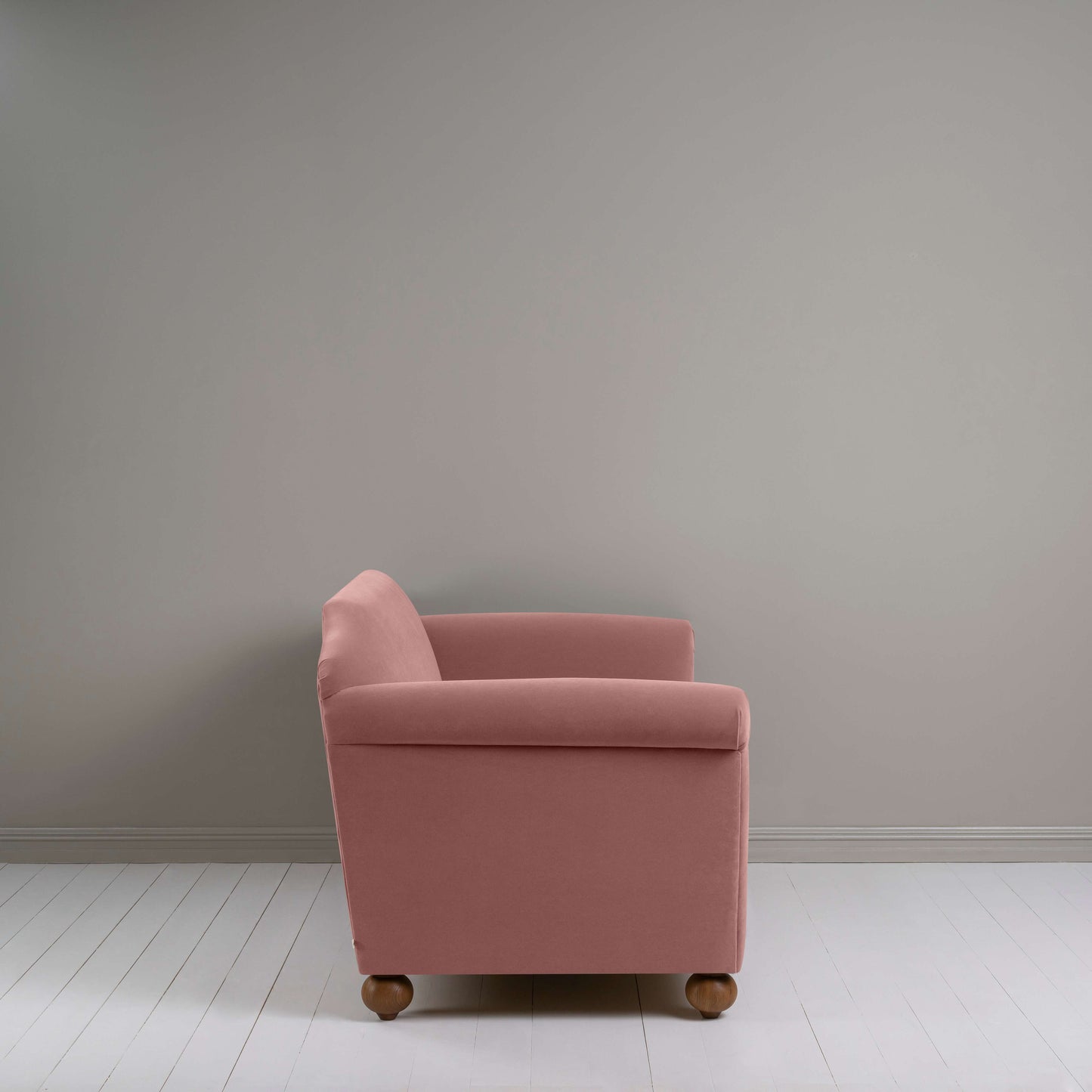 Dolittle 3 Seater Sofa in Intelligent Velvet Rose , Side View - Nicola Harding