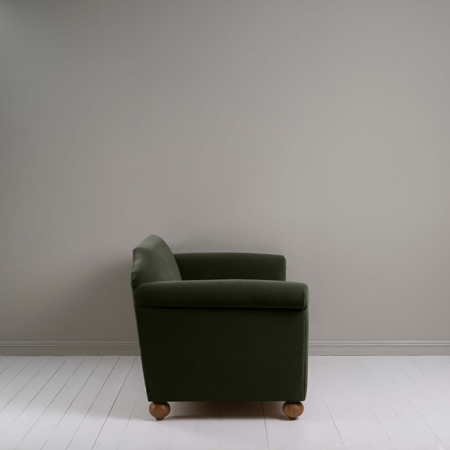 Dolittle 3-Seater Sofa in Intelligent Velvet Seaweed, Side View - Nicola Harding