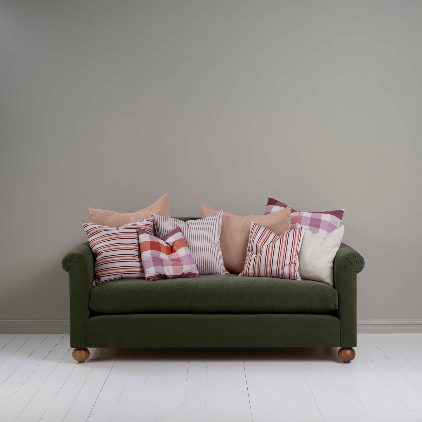 Dolittle 3-Seater Sofa in Intelligent Velvet Seaweed, With Eight NiX Special Cushions - Nicola Harding