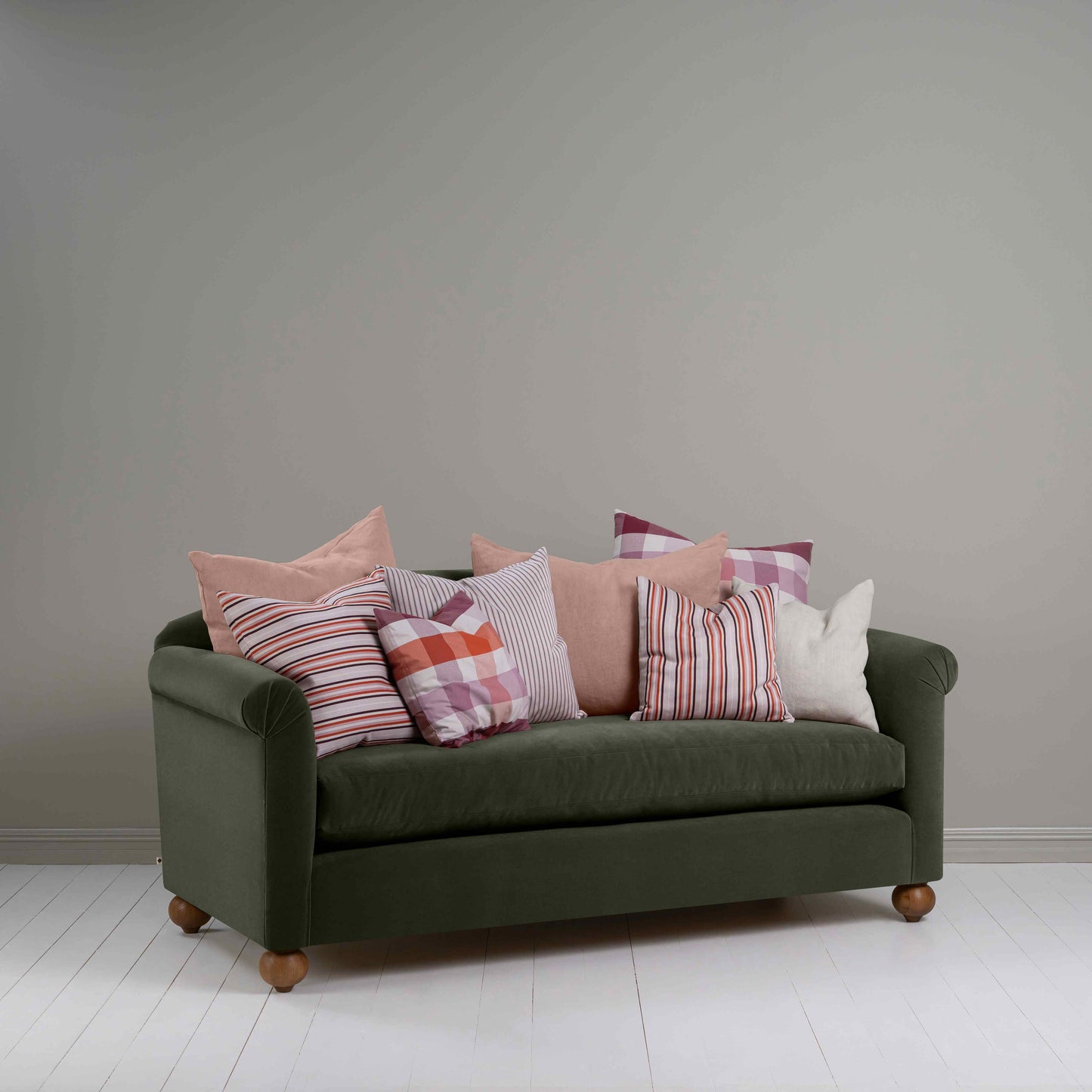 Dolittle 3-Seater Sofa in Intelligent Velvet Seaweed, With Aesthetic NiX Cushions - Nicola Harding