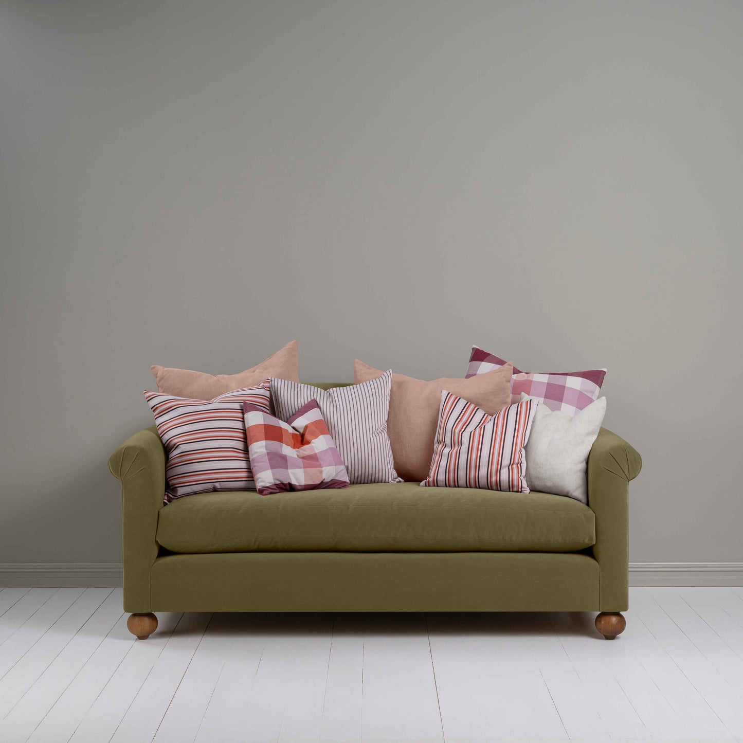 Dolittle 3-Seater Sofa in Intelligent Velvet Sepia, With Eight NiX Cushions - Nicola Harding