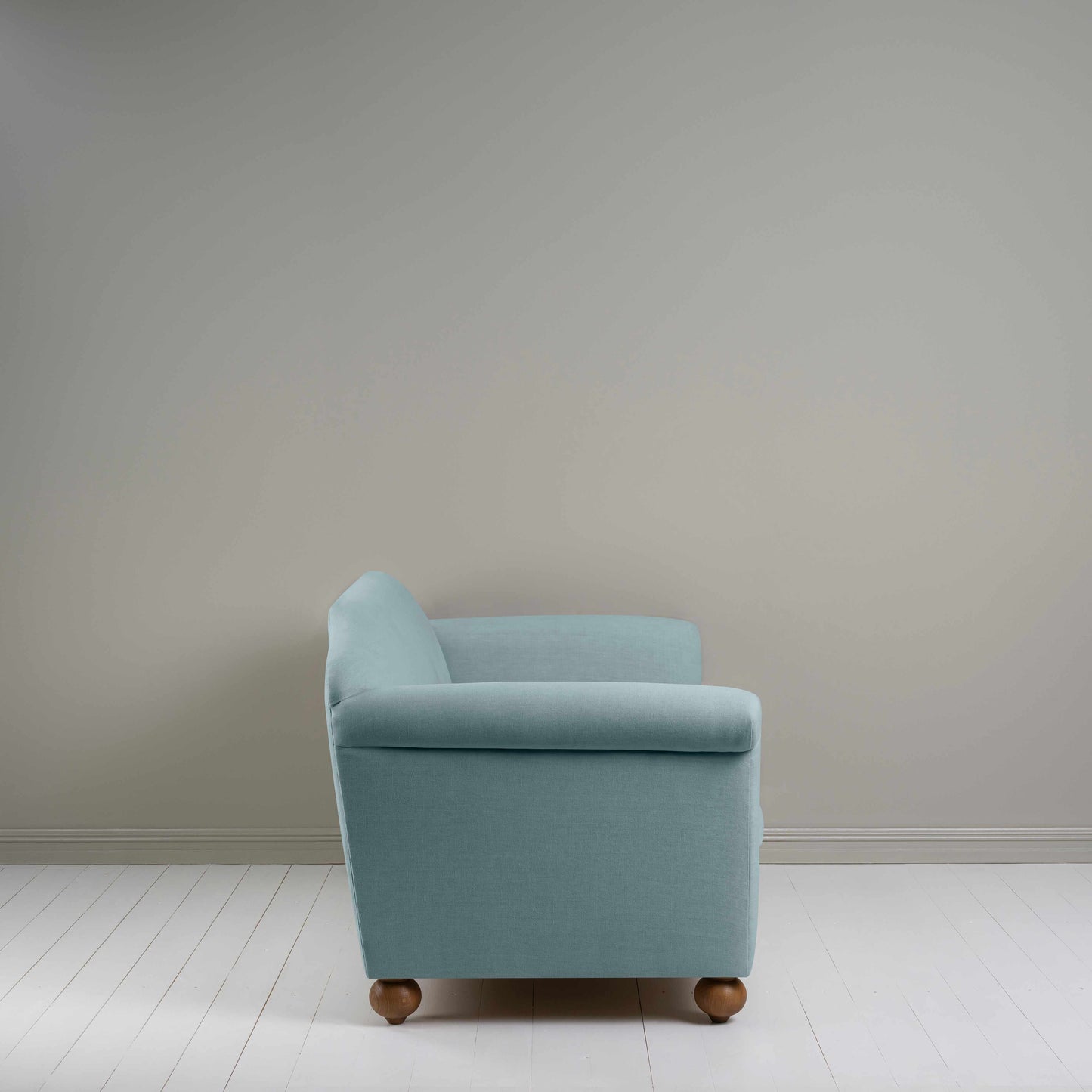 Dolittle 3-Seater Sofa in Laidback Linen Cerulean, Side View - Nicola Harding