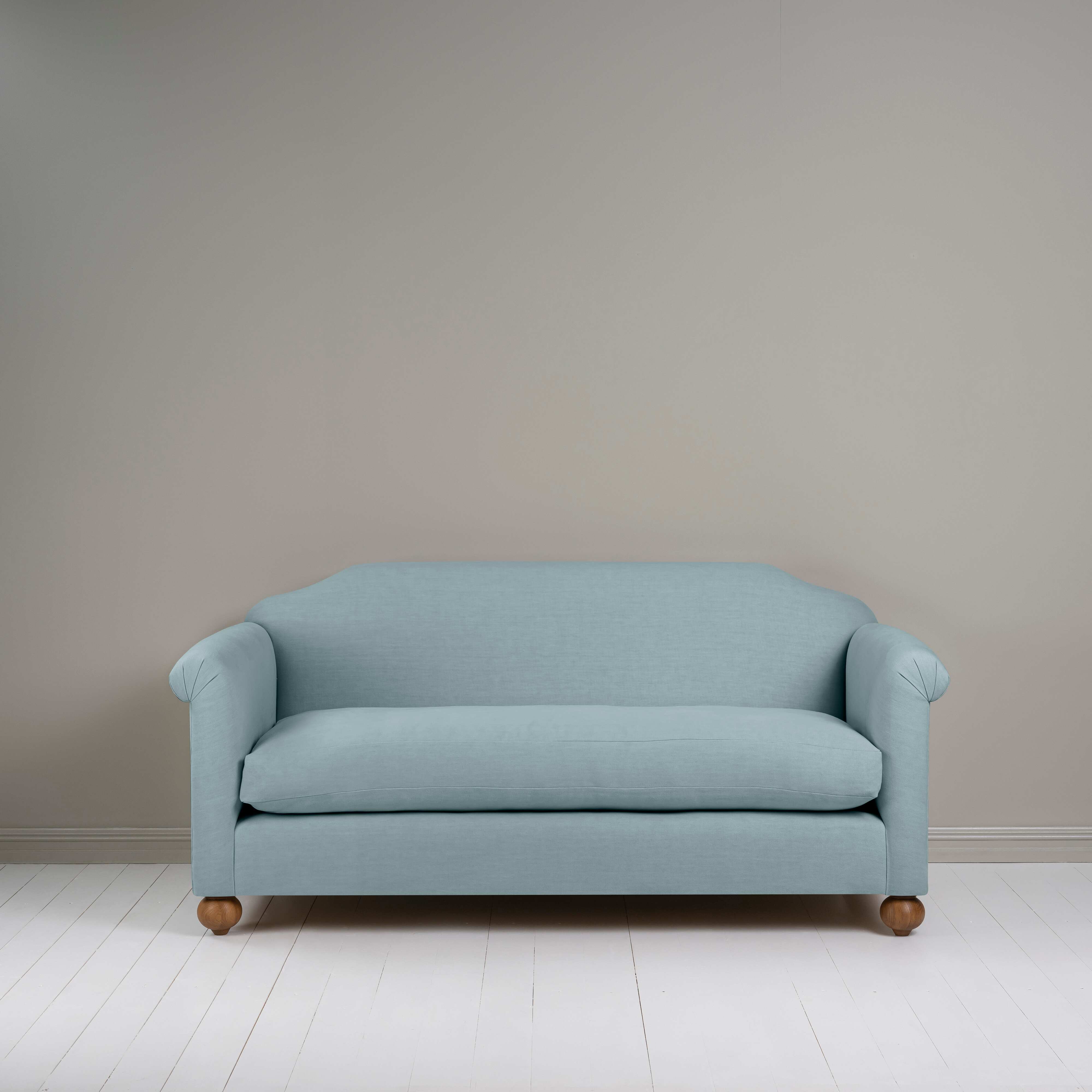 Dolittle 3-Seater Sofa in Laidback Linen Cerulean, Front View - Nicola Harding