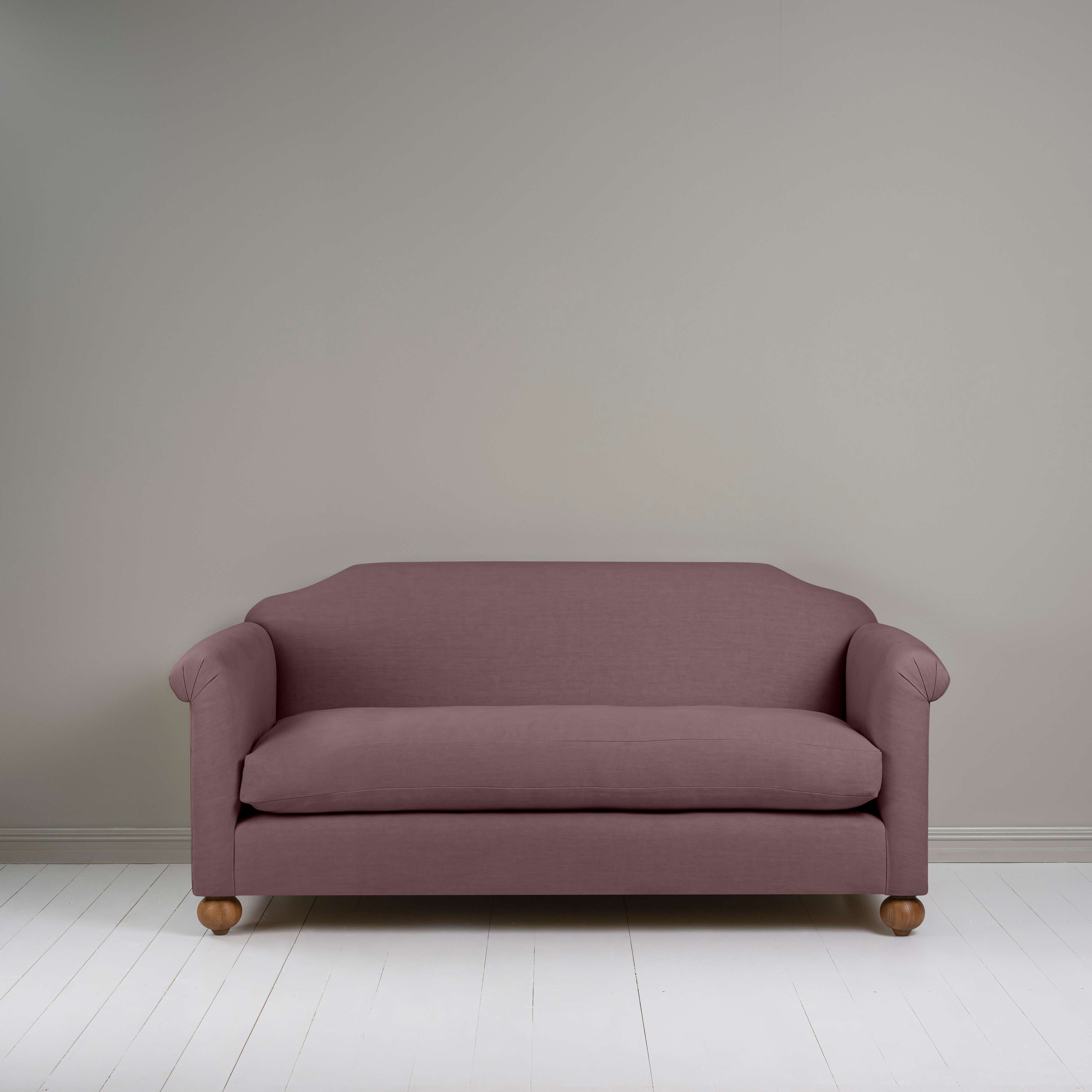 Dolittle 3 Seater Sofa in Laidback Linen Damson, Front View - Nicola Harding
