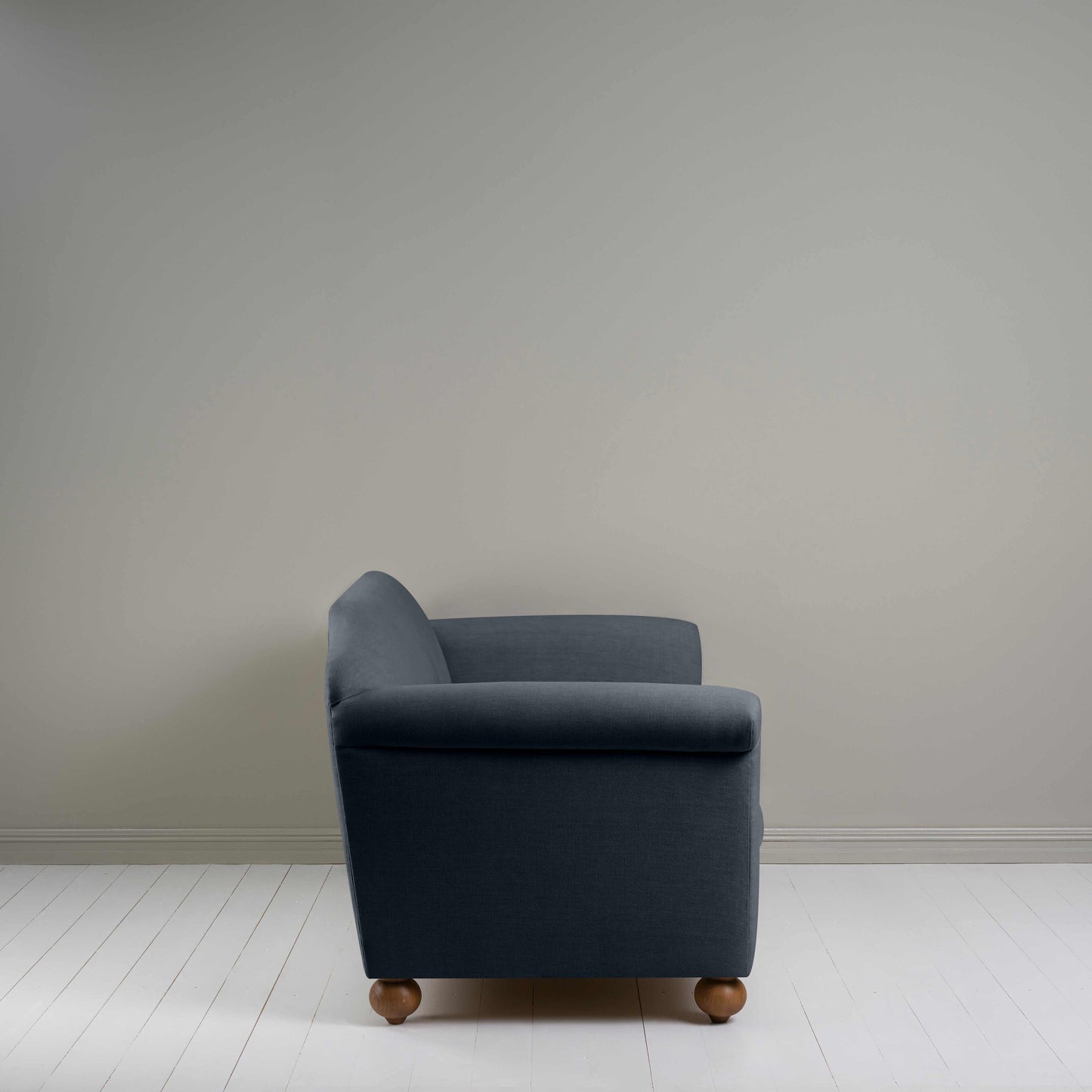 Dolittle 3-Seater Sofa in Laidback Linen Midnight, Side View - Nicola Harding