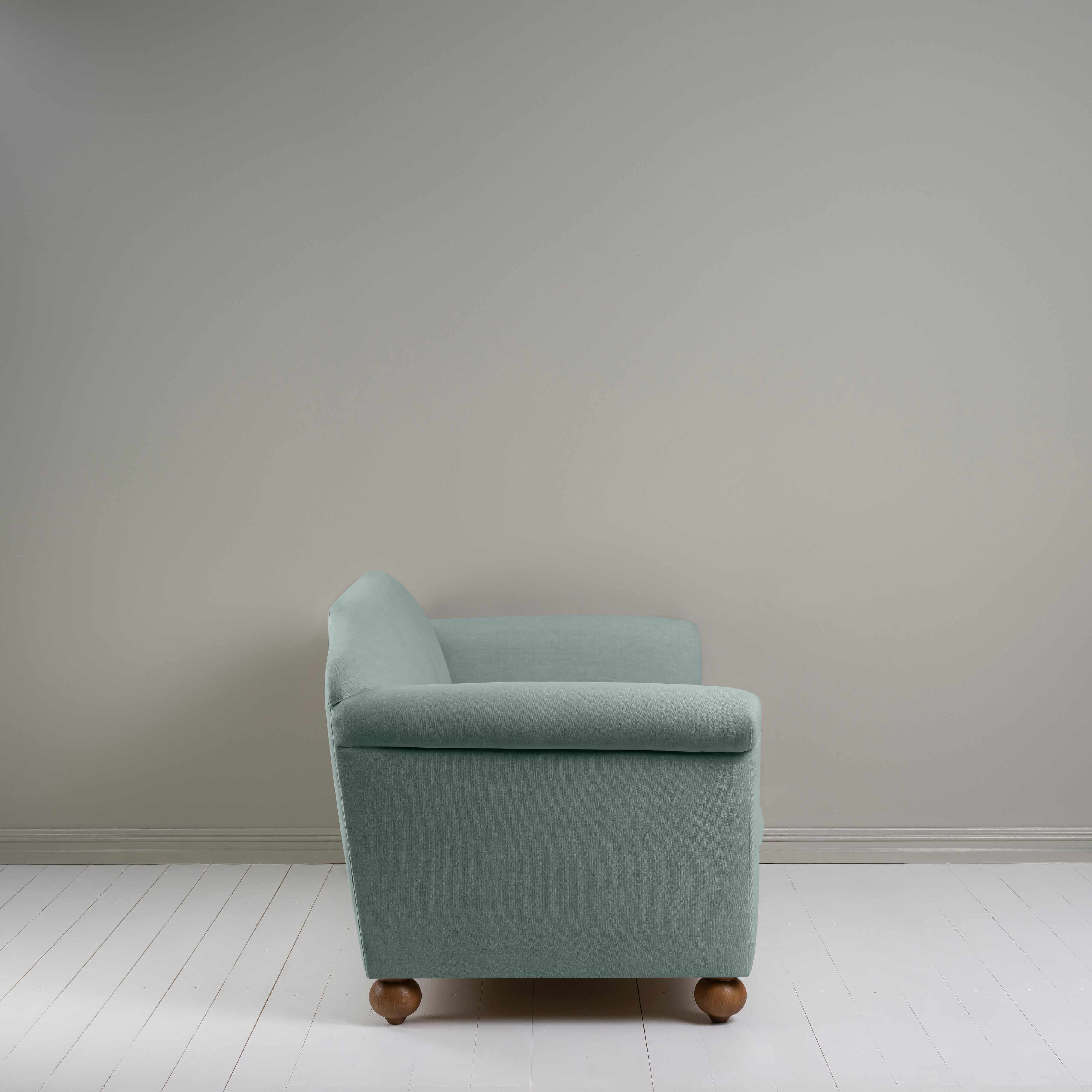 Dolittle 3 Seater Sofa in Laidback Linen Mineral, Side View - Nicola Harding