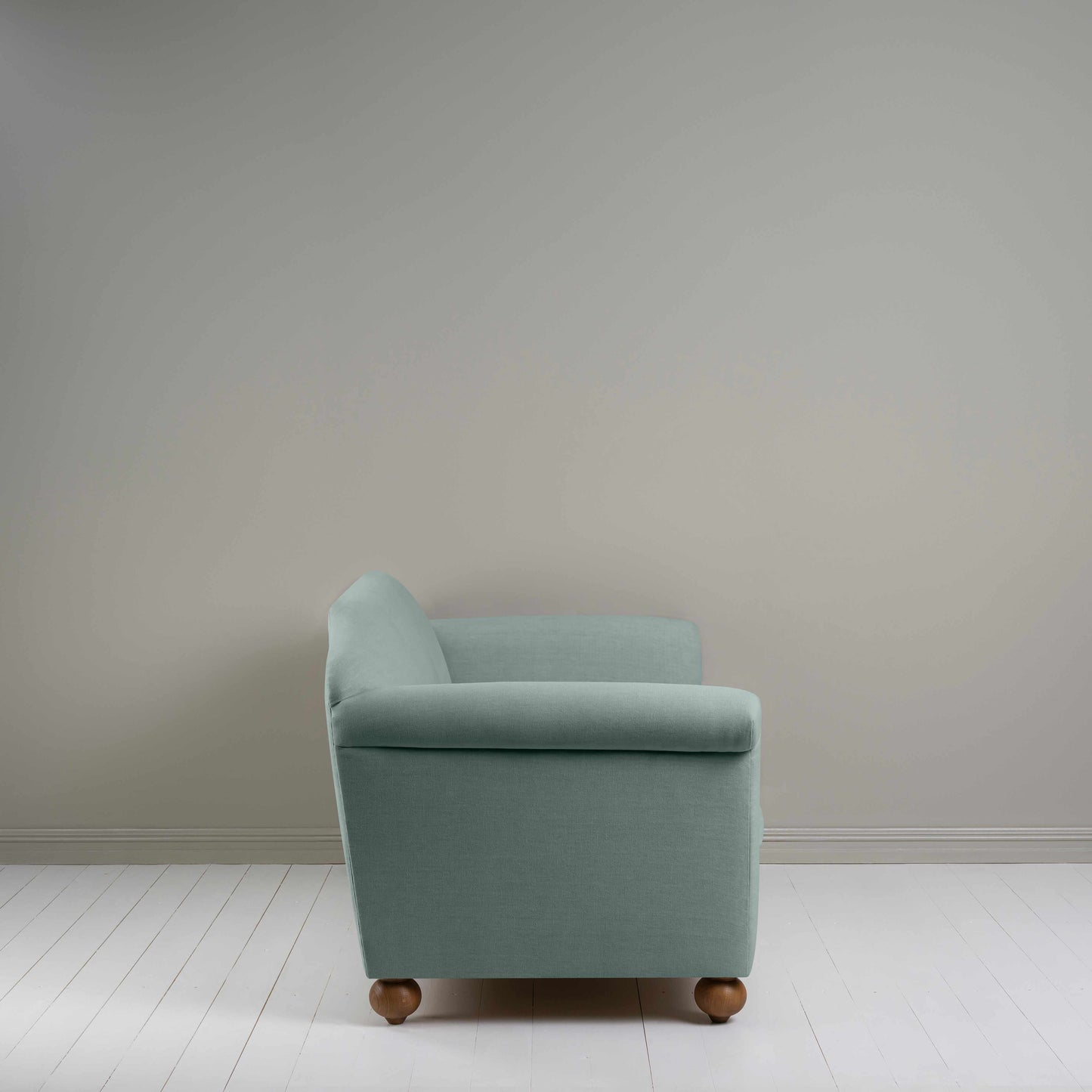 Dolittle 3 Seater Sofa in Laidback Linen Mineral, Side View - Nicola Harding