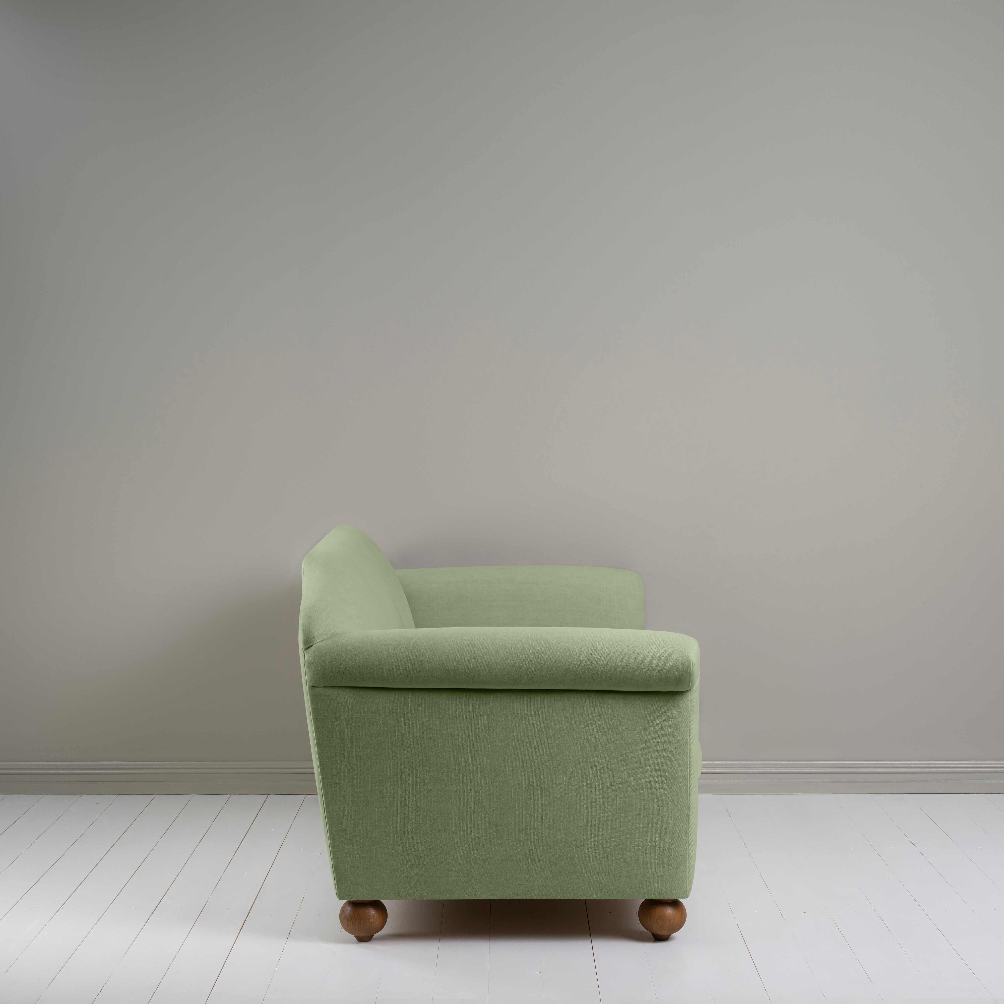 Dolittle 4 seater Sofa in Laidback Linen Moss, Side View - Nicola Harding